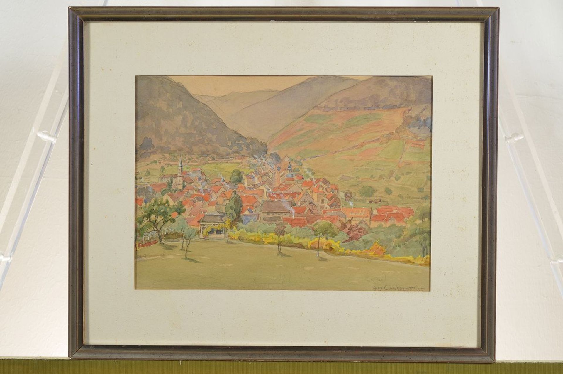 August Croissant, 1870 Landau-1941 Edenkoben, view of Albersweiler, watercolor on paper, signed - Bild 3 aus 3