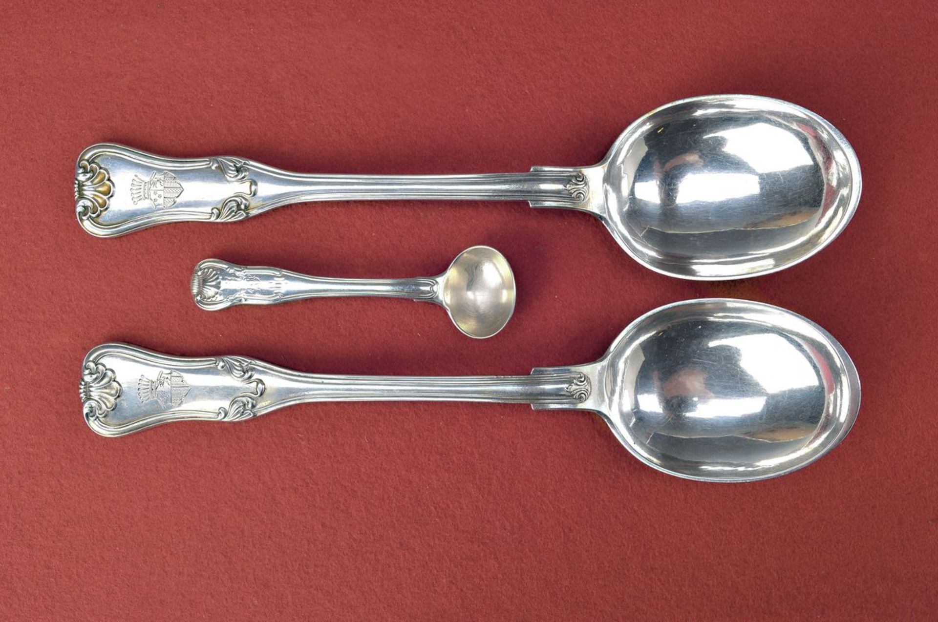 two serving forks, Hamburg, Lux, around 1860 Jh., silver, seashell decor, with crowned coatof