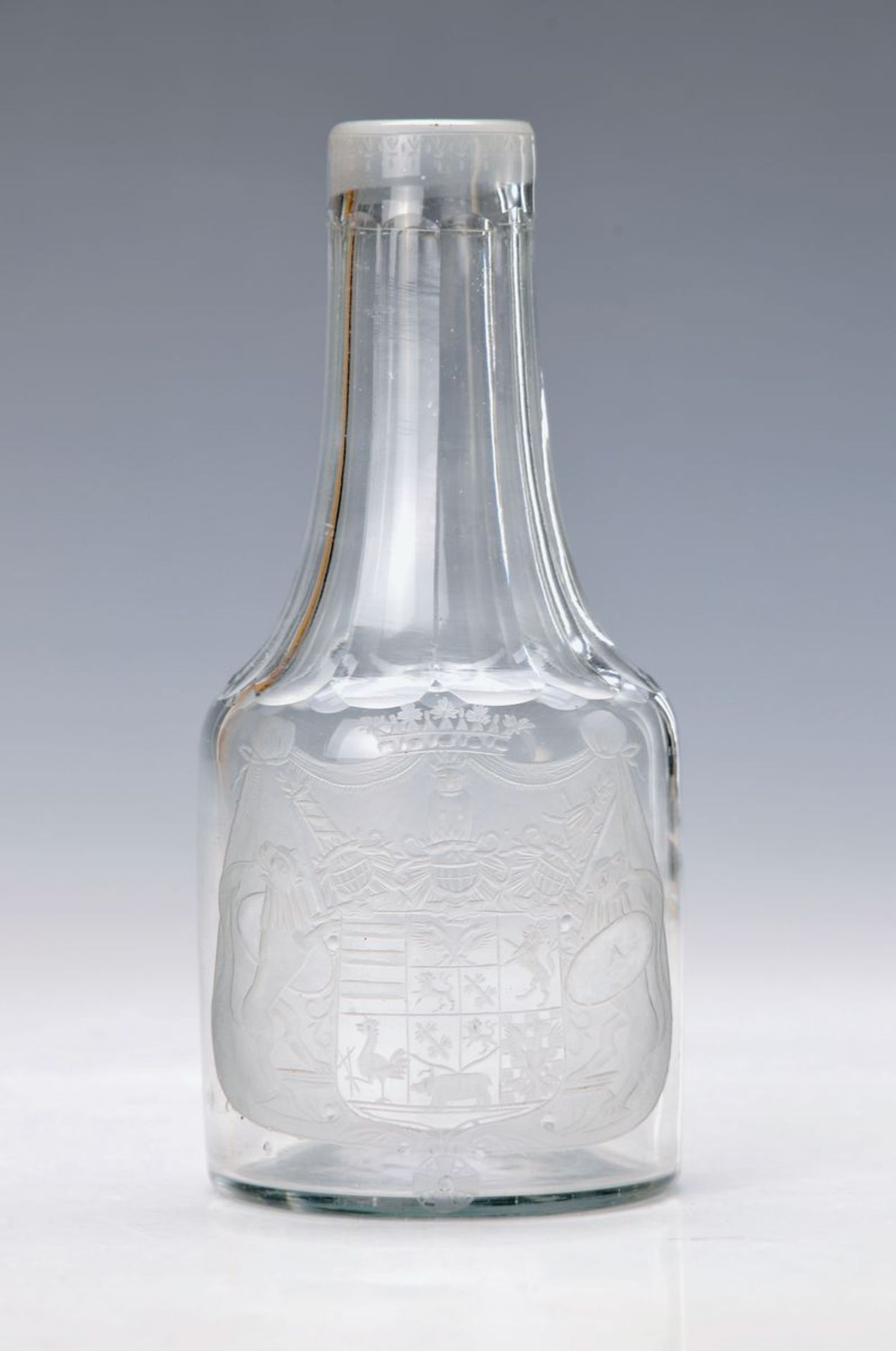 glass bottle, probably Warmbrunn, 18th th C., colorless glass, beveling neck, with large, fine cut