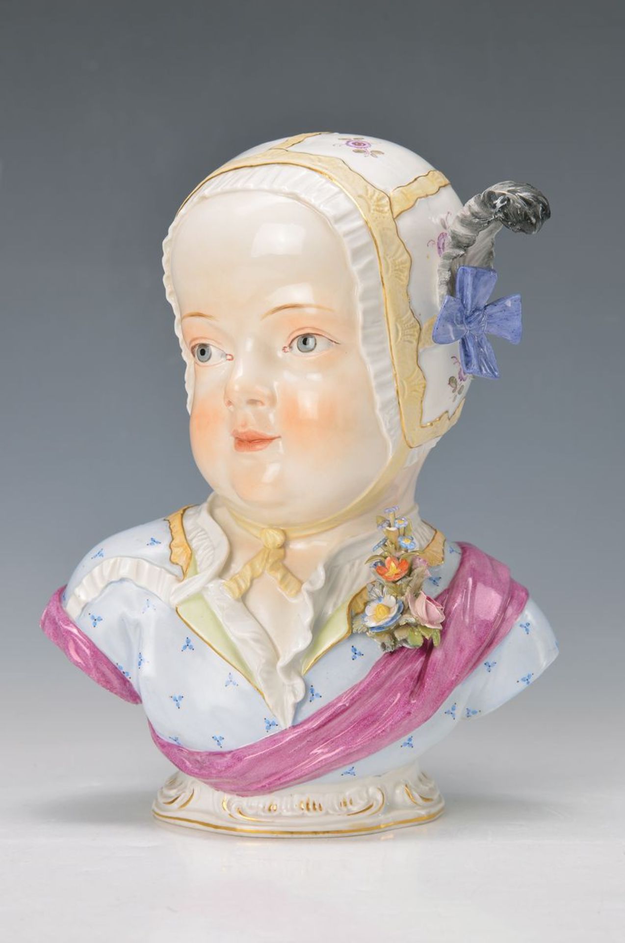 large Bust, Meissen, Middle of 19th c., boys bust, Model no. 2744, design Kaendler around 1760,