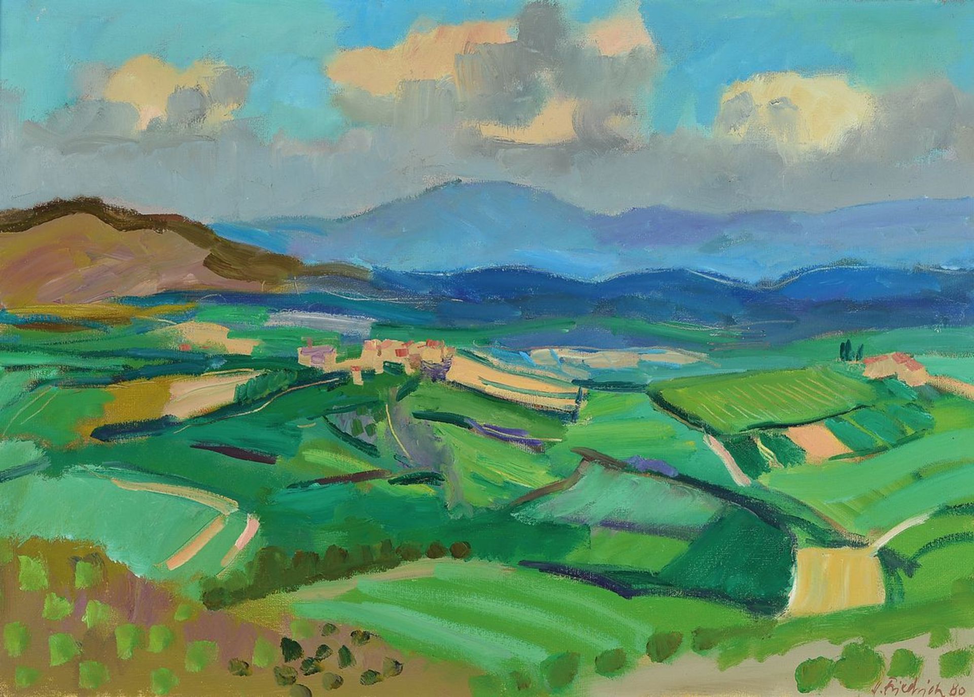 Heinz Friedrich, 1924 Schwetzingen-2018, southpalatinate landscape, Birkweiler, oil / canvas,