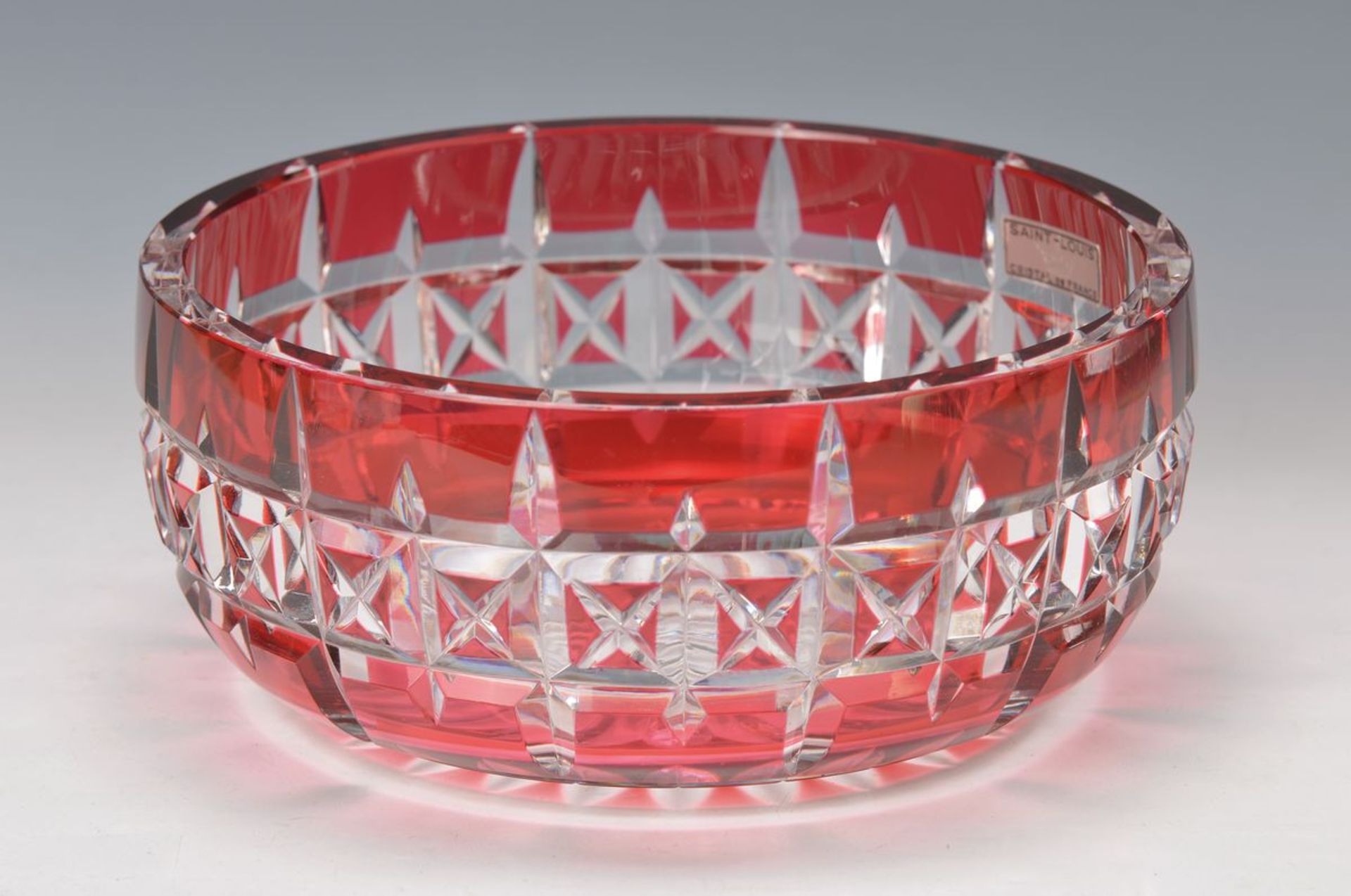 bowl, Cristallerie Saint-Louis, 20th c., colorless crystal glass red overlay, cut and polished, H.