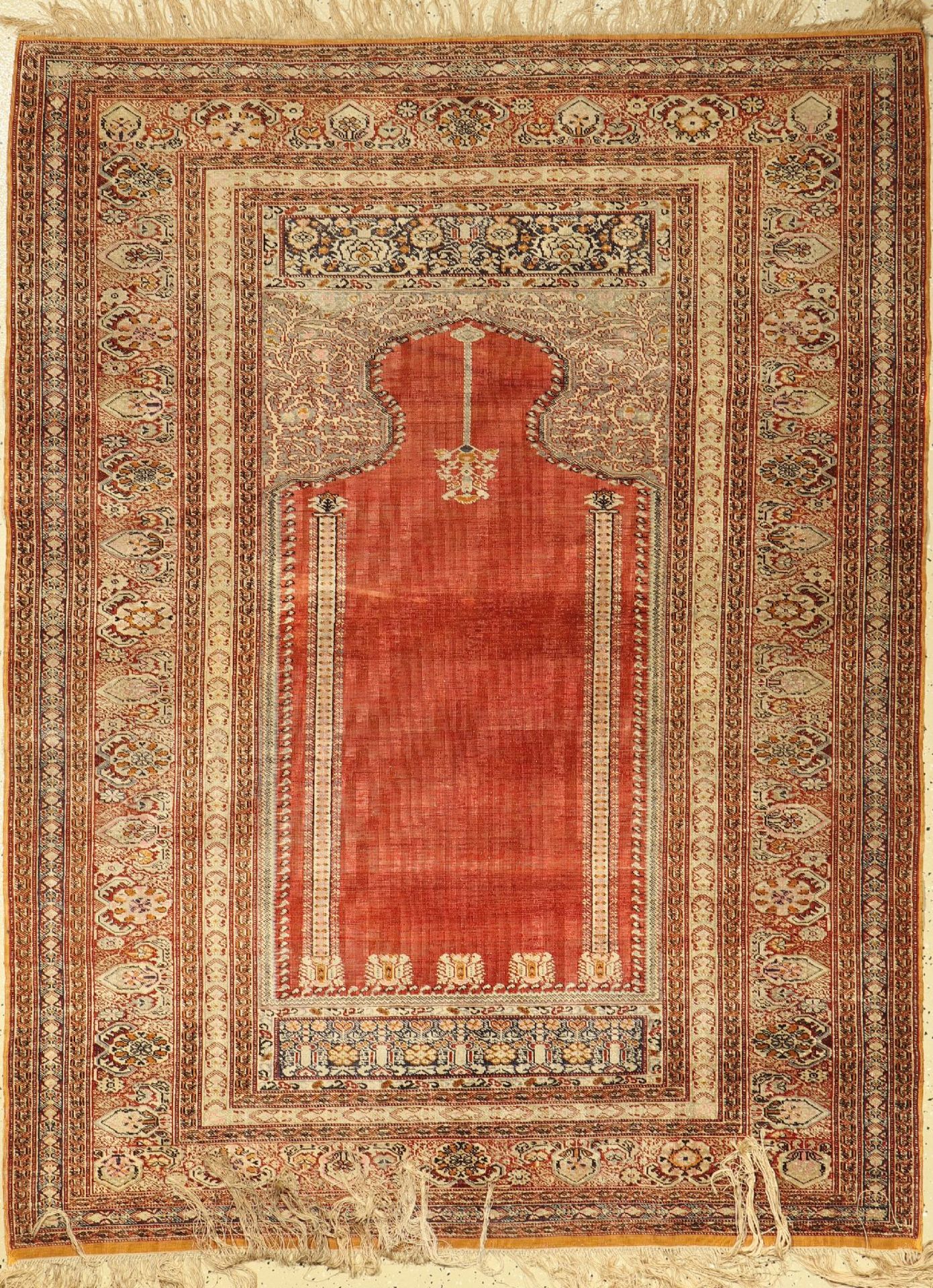 Seiden Ghiordes antik, Türkei, um 1890, reine Naturseide, ca. 181 x 137 cm, EHZ: 4-5