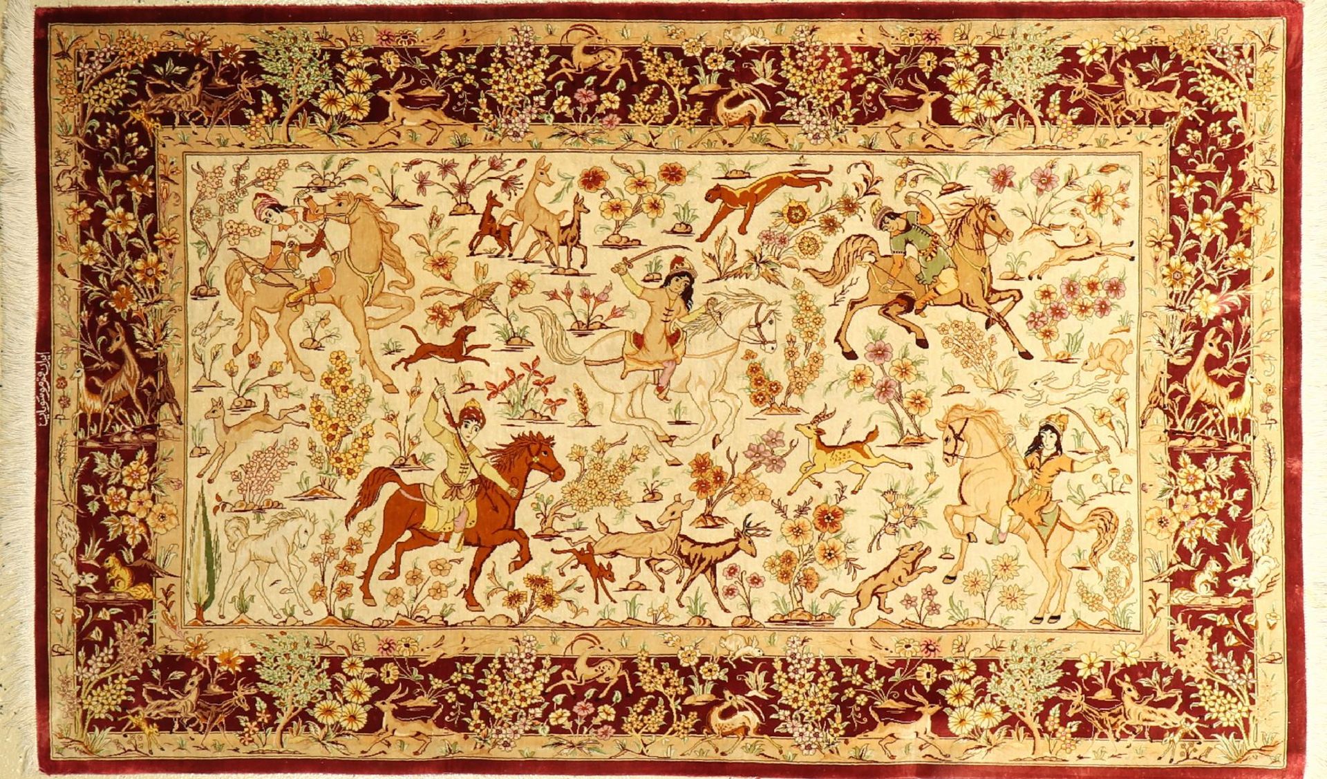 Ghom Seide fein Signiert, Persien, ca. 20 Jahre, reine Naturseide, ca. 160 x 98 cm, ca. 1,0 Mio.