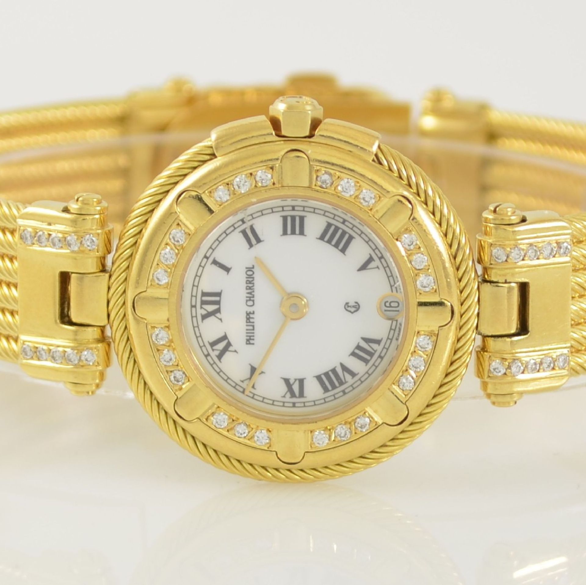 PHILIPPE CHARRIOL 18k yellow gold diamond set ladies wristwatch including gold bracelet, Germany/ - Bild 2 aus 6