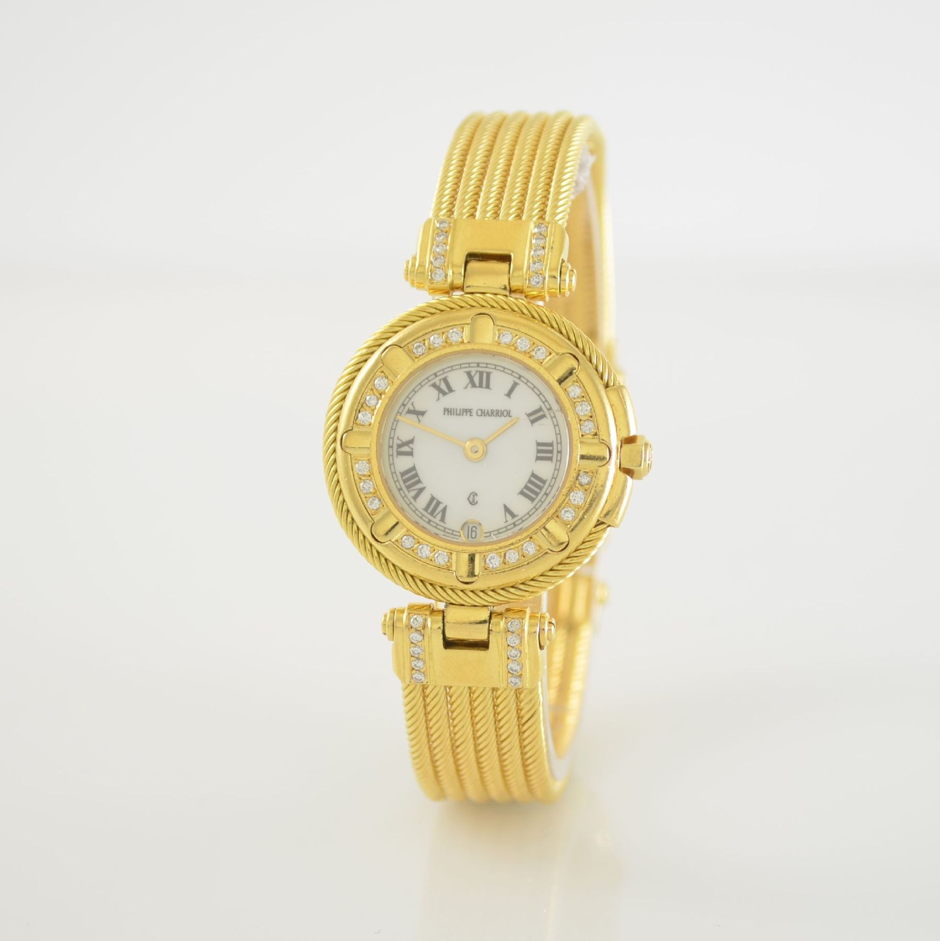 PHILIPPE CHARRIOL 18k yellow gold diamond set ladies wristwatch including gold bracelet, Germany/ - Bild 3 aus 6