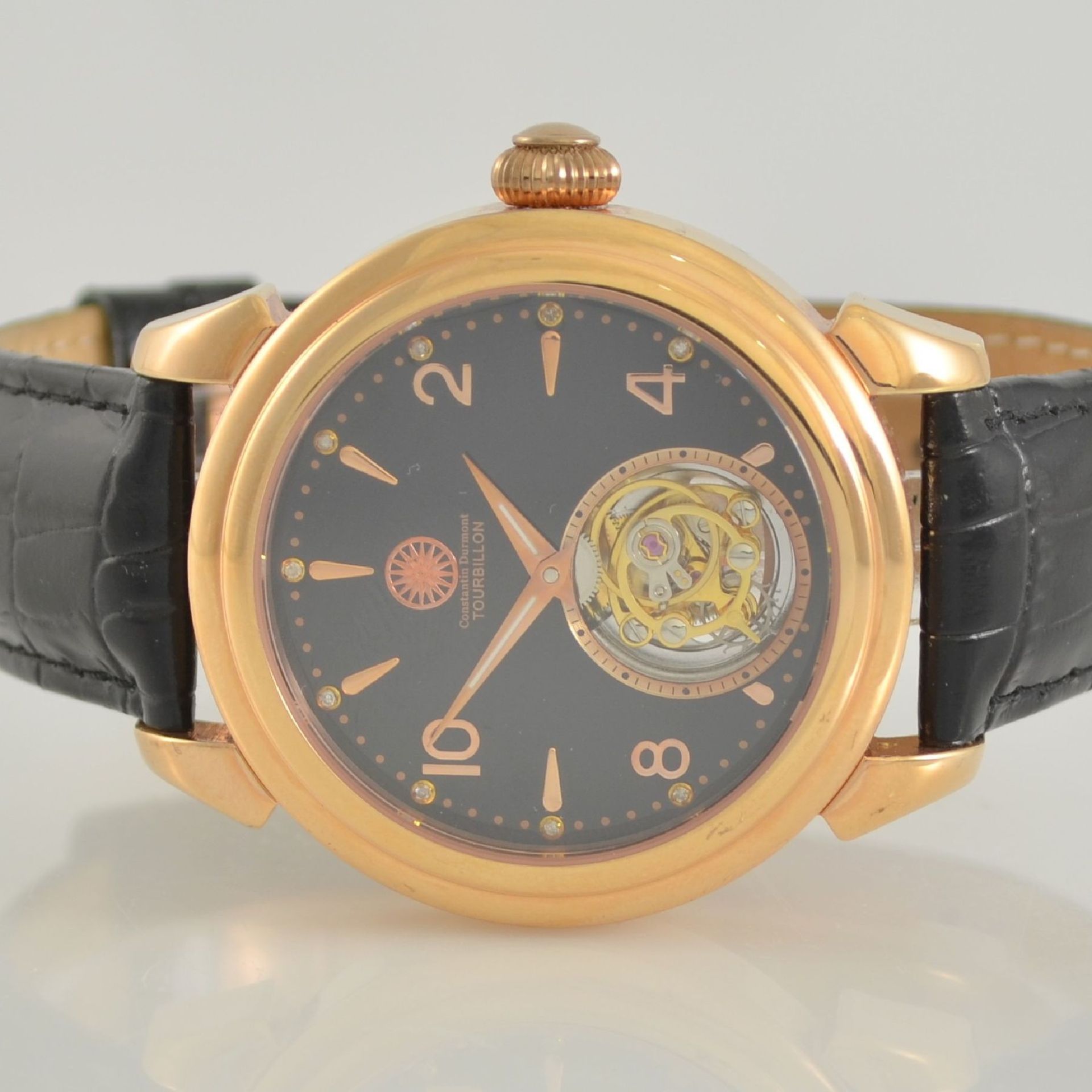 CONSTANTIN DURMONT tourbillon wristwatch, around 2010, manual winding, gold-plated case on both - Bild 2 aus 5