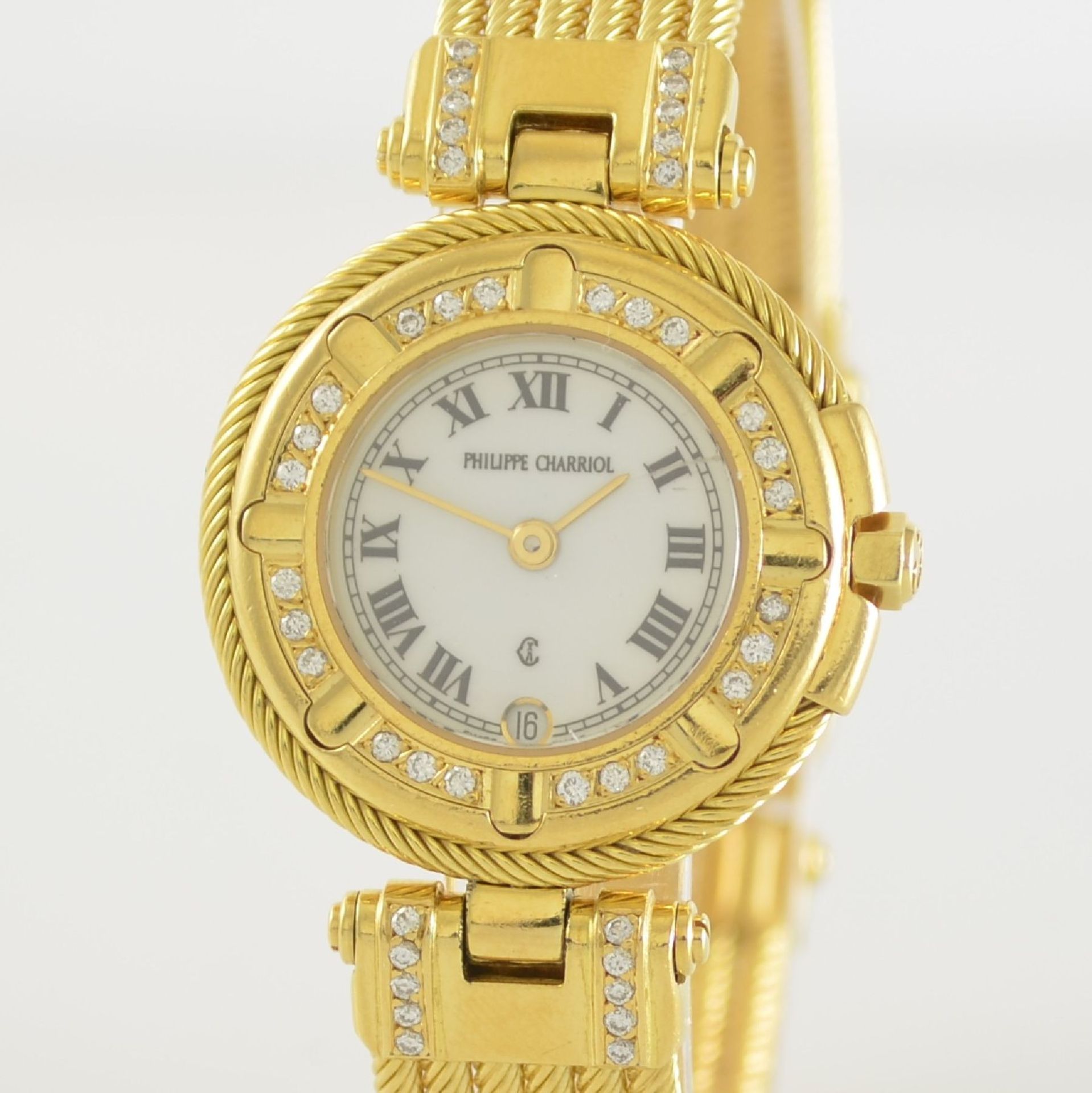 PHILIPPE CHARRIOL 18k yellow gold diamond set ladies wristwatch including gold bracelet, Germany/ - Bild 4 aus 6