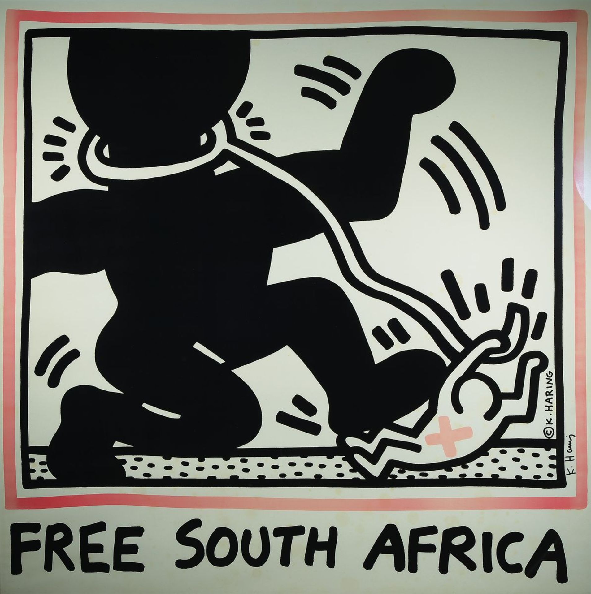 Keith Haring, 1958-1990, Free South Africa, lithograph, signed by hand, framed under glass, sheet