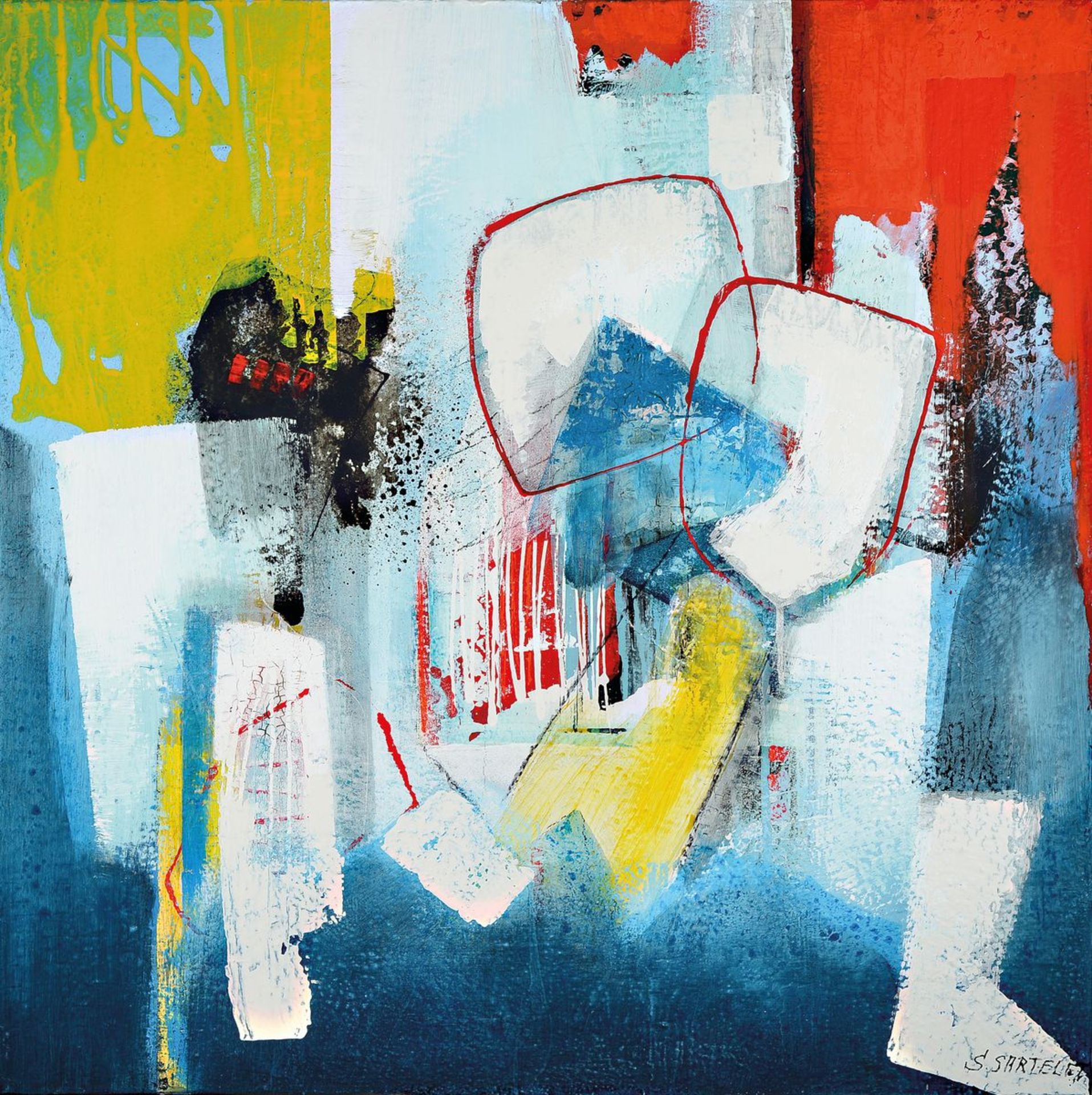 Silvia Sartelet, born 1947 Berlin, abstract composition, acrylic / canvas, signed on the right,