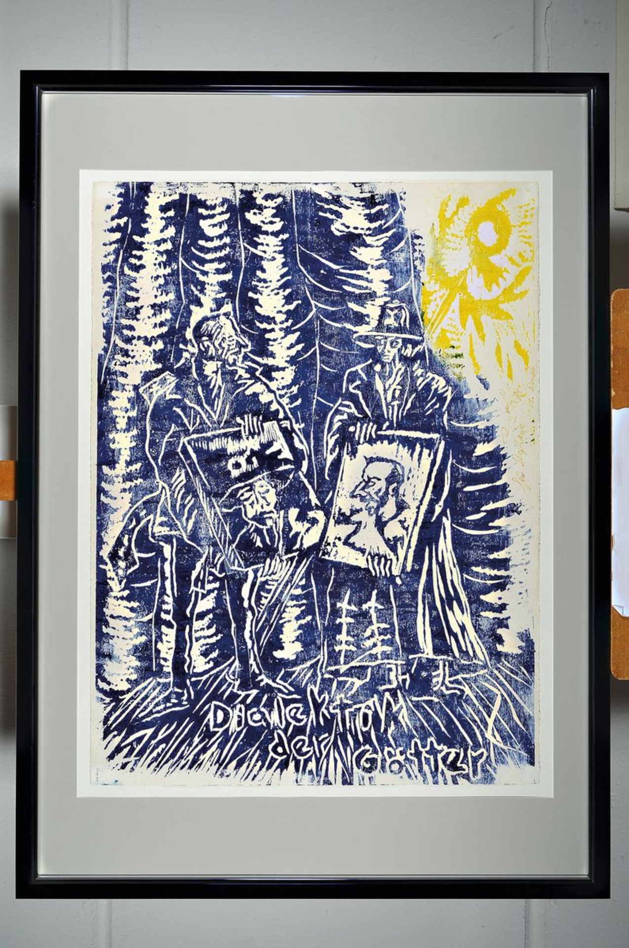 Jörg Immendorff, 1945-2007, woodcut in colors on wove paper, very rare color in blue and yellow, - Bild 2 aus 2