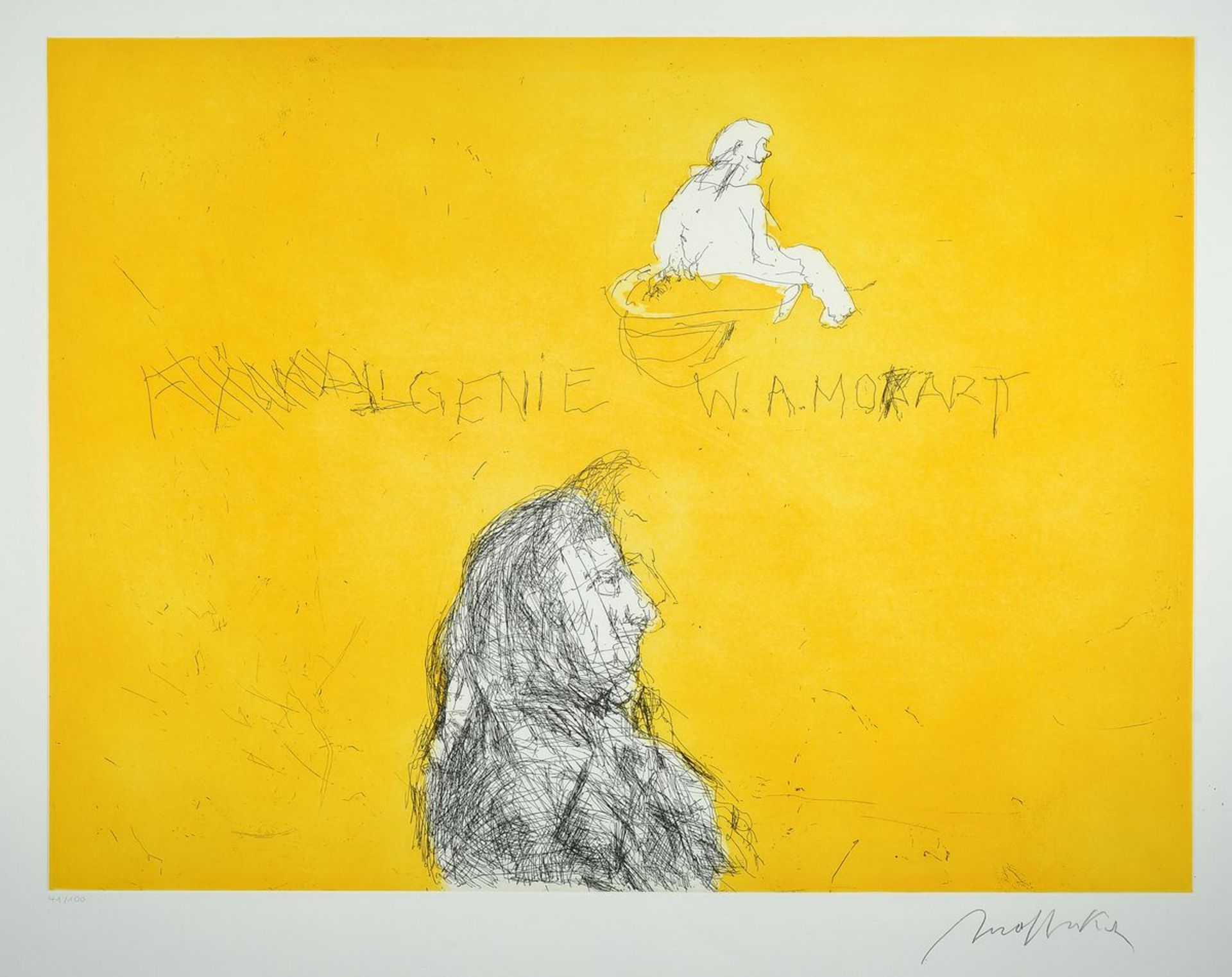 Alfred Hrdlicka, 1928-2009 Vienna, child prodigy Mozart, etching from 2004, signed by hand, num.