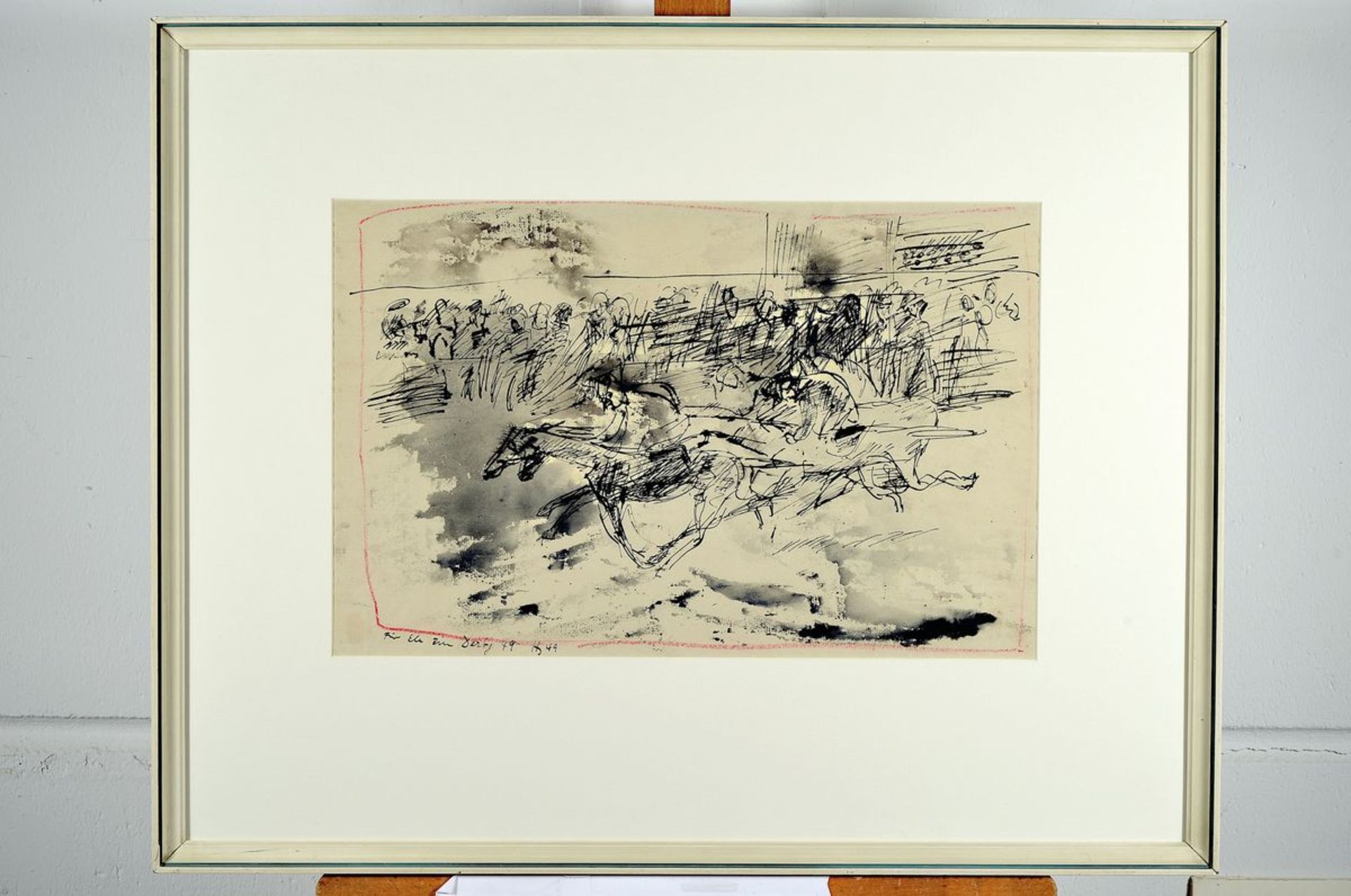 Horst Janssen, 1929-1995, Indian ink and red colored pencil, "for Ele to Derby", Indian inkdrawing - Bild 3 aus 3