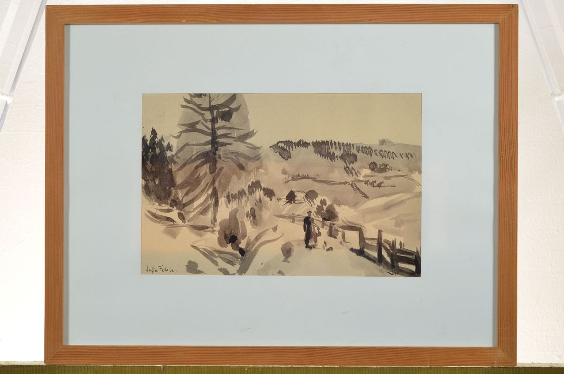 Sofie Fohn, 1899 Munich-1990 Bozen, hiker in the mountains, monochrome watercolor, signed by hand on - Bild 2 aus 2