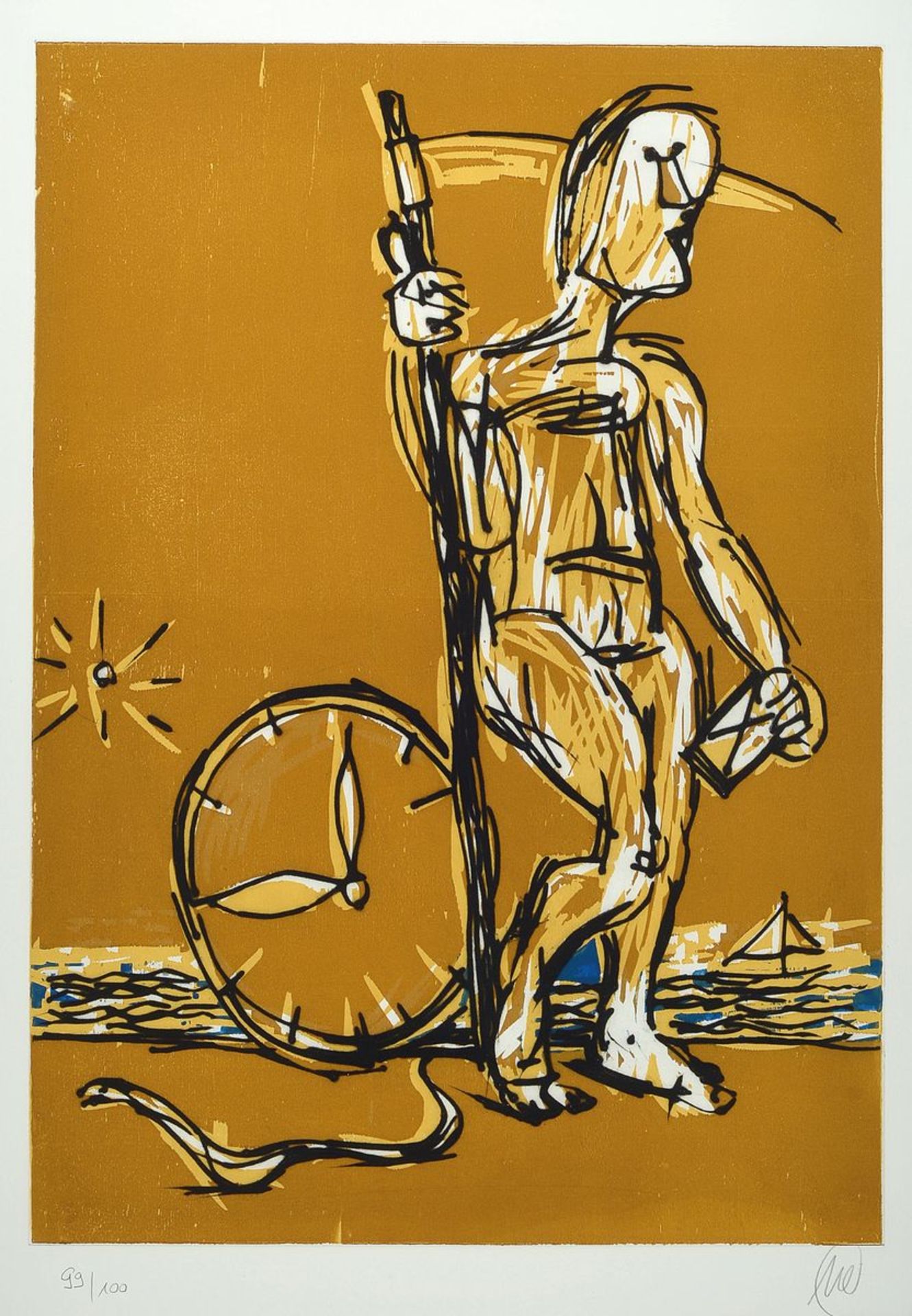 Markus Lüpertz, born 1941, time travel, etching and woodcut, on thick wove paper (Canson Gravure