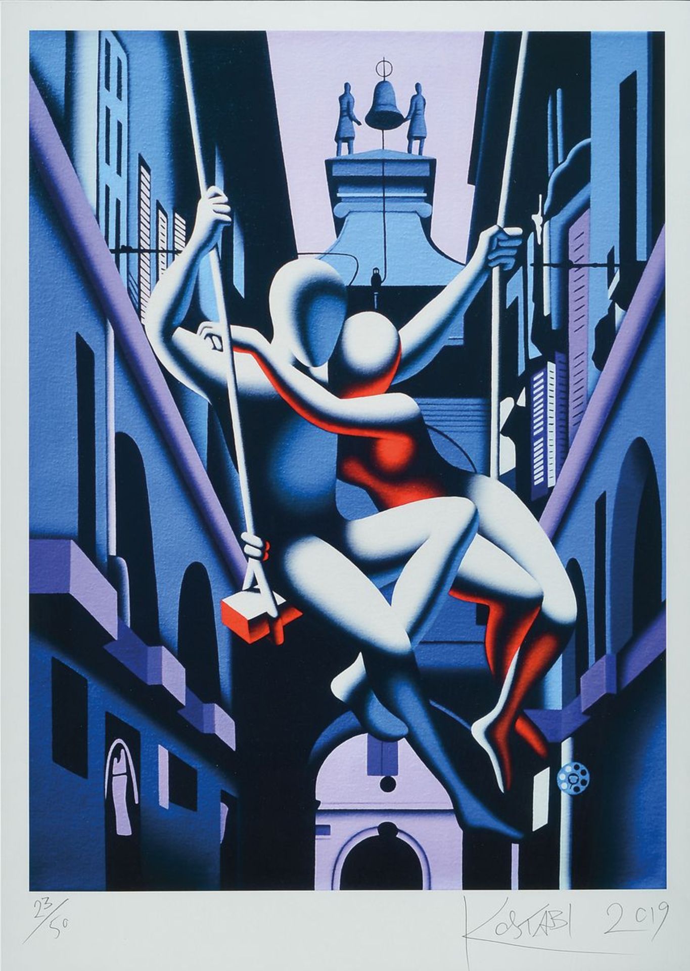 Mark Kostabi, born 1960, Echoes of the present, giclee print from 2019, hand signed, num. 23/50,