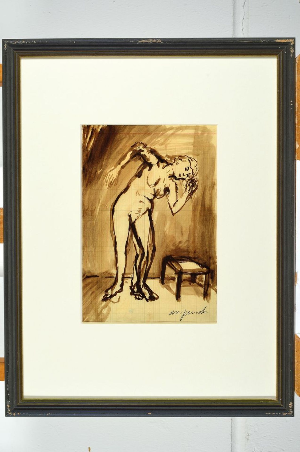 A.R. Penck, 1939-2017, female nude, watercolor, hand signed on the top of the box,sheet size 29.5 - Bild 3 aus 3