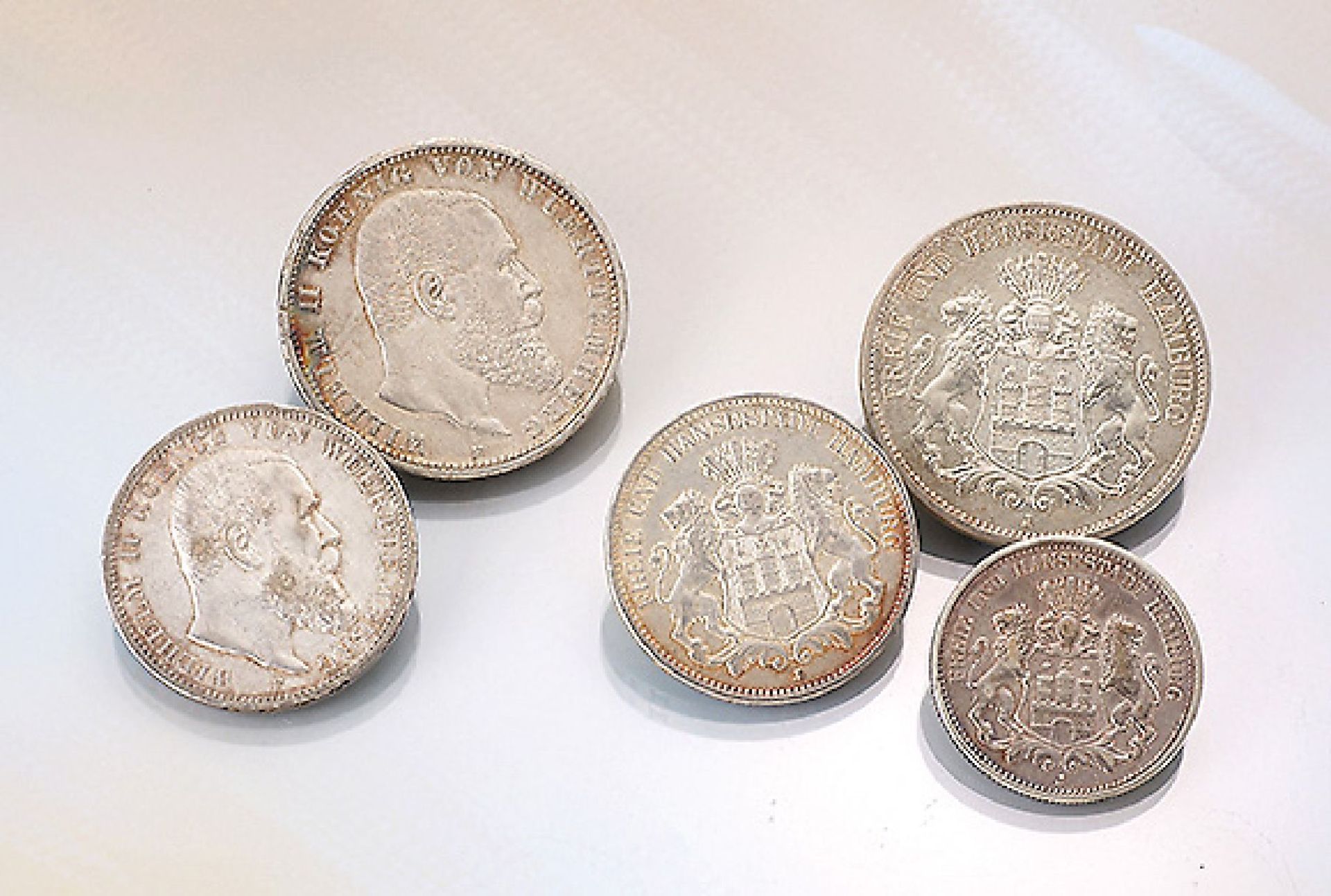 Lot 12 silver coins, German Reich , comprised of: 3 x 5 Mark, 1876, 1895 and 1902,3 x 3 Mark,