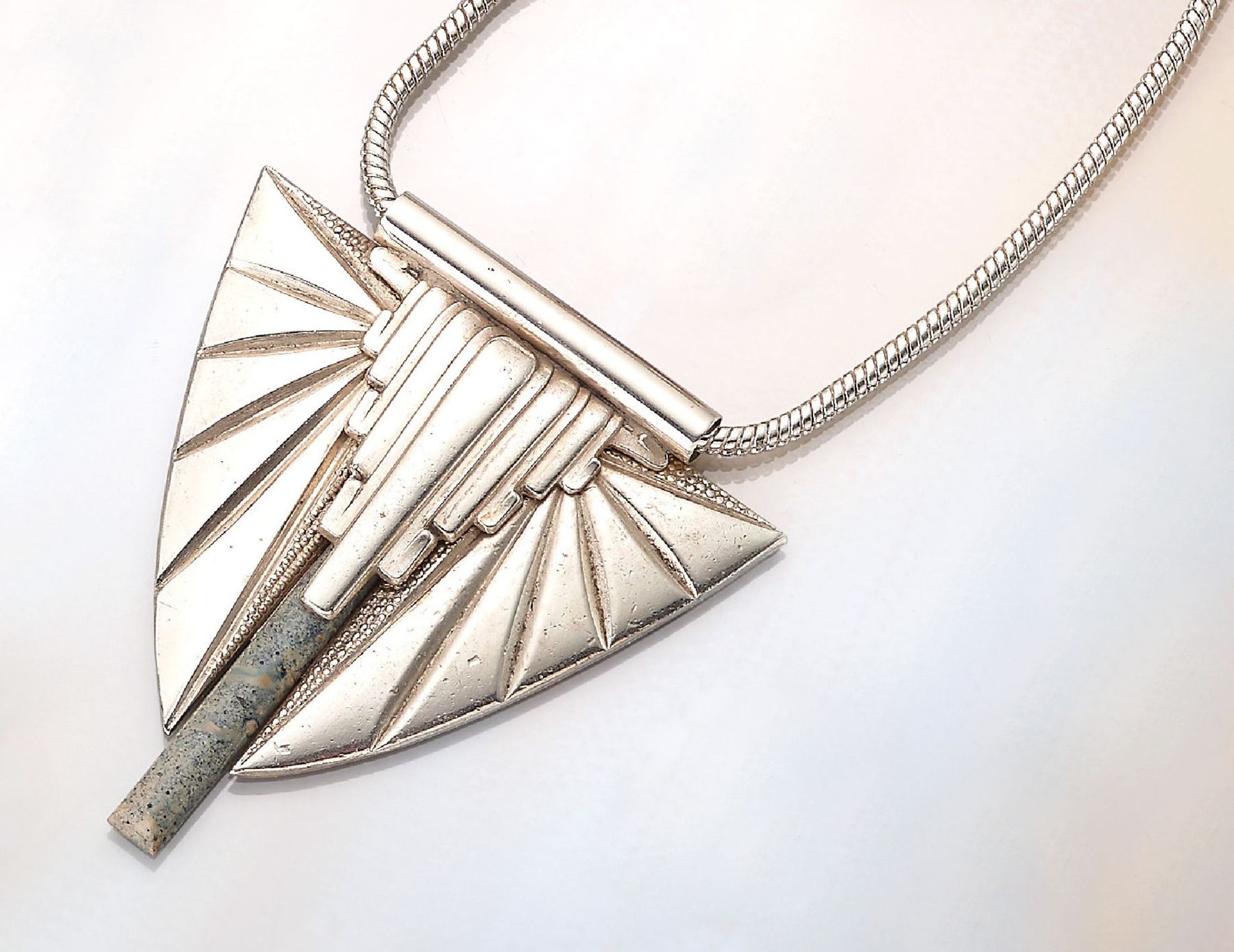 Art-Deco pendant, France approx. 1920s , metal chromed, synthetical rectangle, ref. DEPOSE, snake