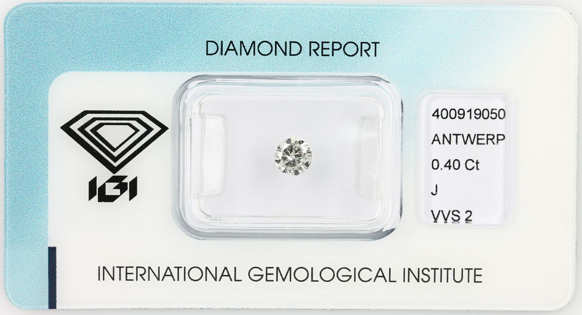 Loose brilliant , 0.40 ct, Crystal(J)/vvs2, 4.81 - 4.91 x 2.69 mm, sealed with IGI - expertise