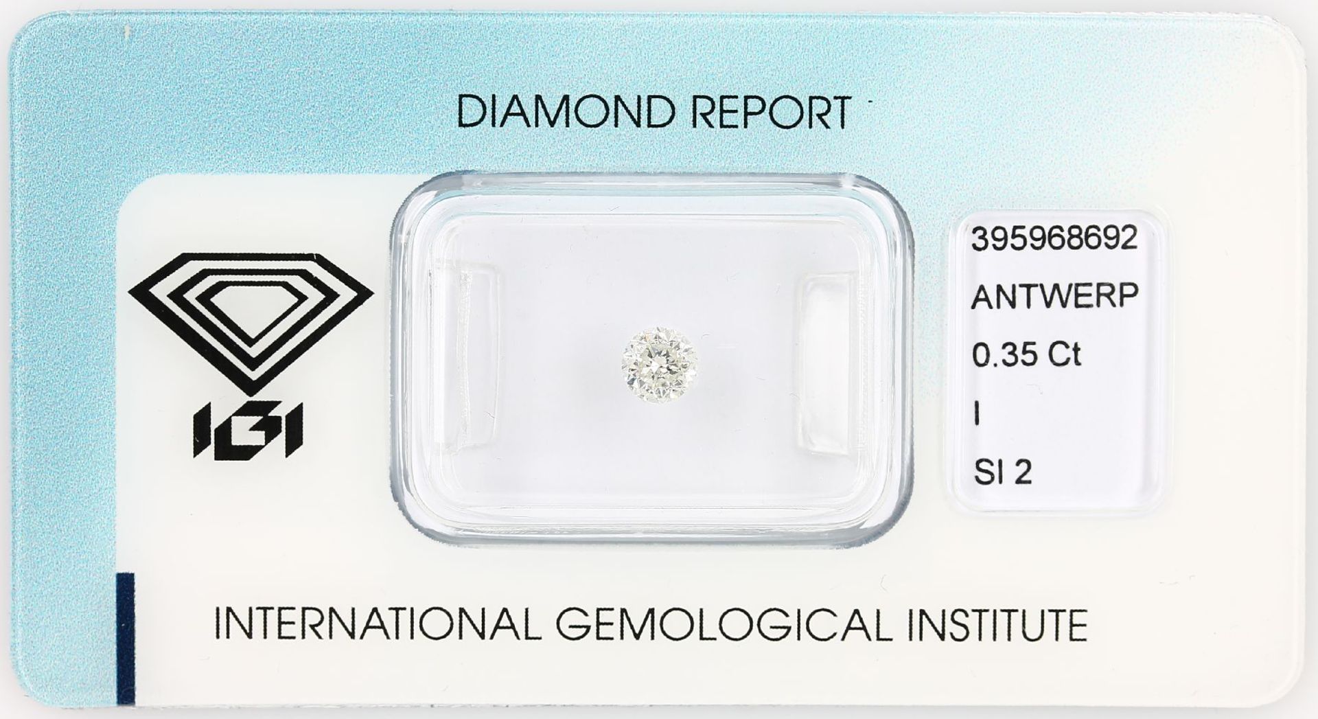 Loose brilliant , 0.35 ct, Crystal(I)/si2, 4.30 - 4.36 x 2.84 mm, sealed with IGI - expertise