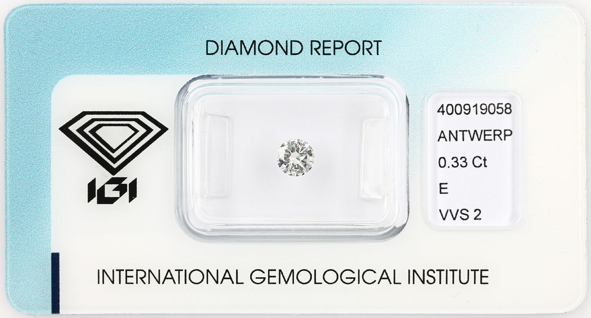 Loose brilliant , 0.33 ct, River(E) /vvs2, 4.77 - 4.82 x 2.52 mm, sealed with IGI- expertise