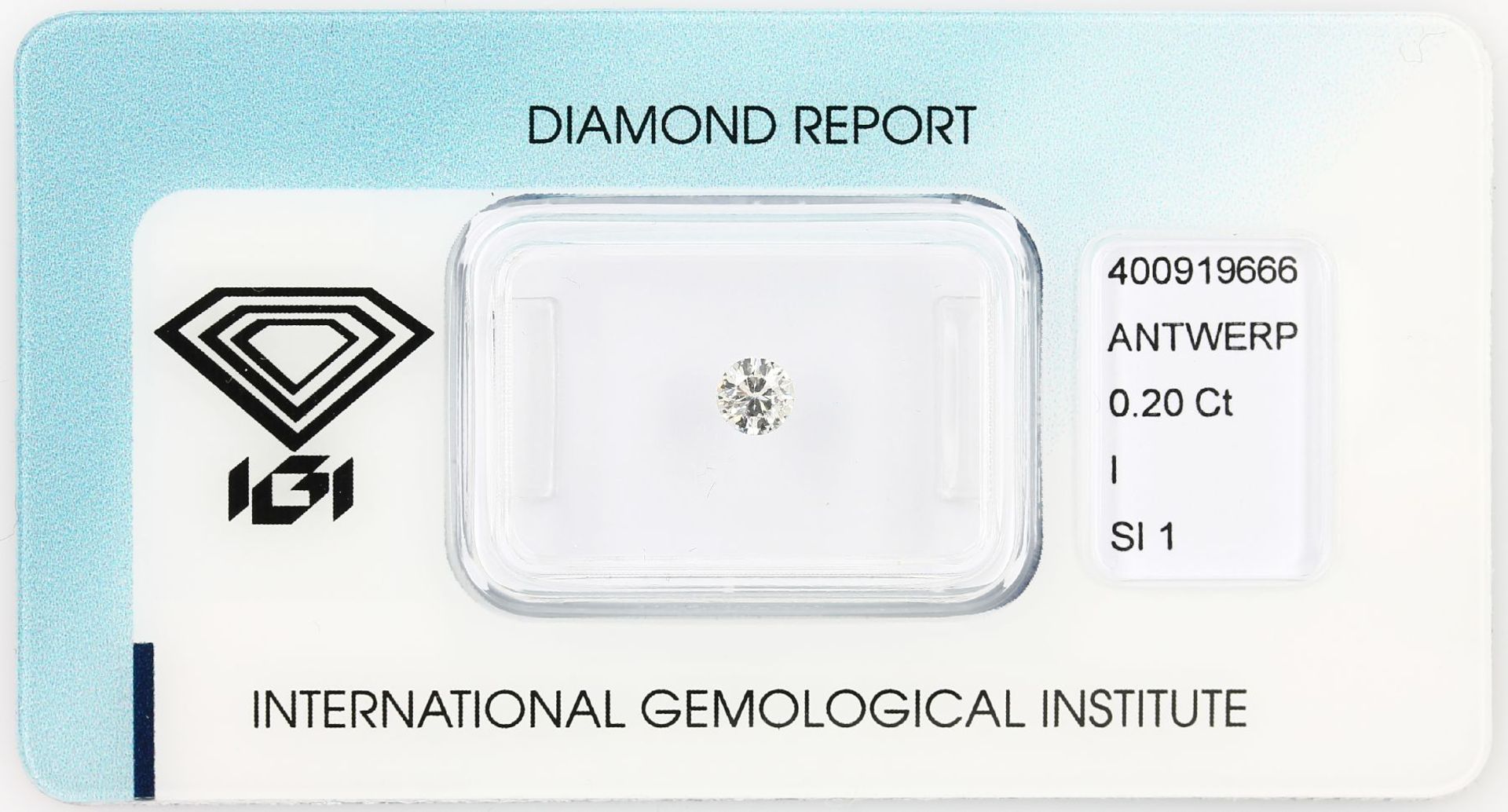 Loose brilliant , 0.20 ct, Crystal(I)/si1, 3.85 - 3.93 x 2.25 mm, sealed with IGI - expertise
