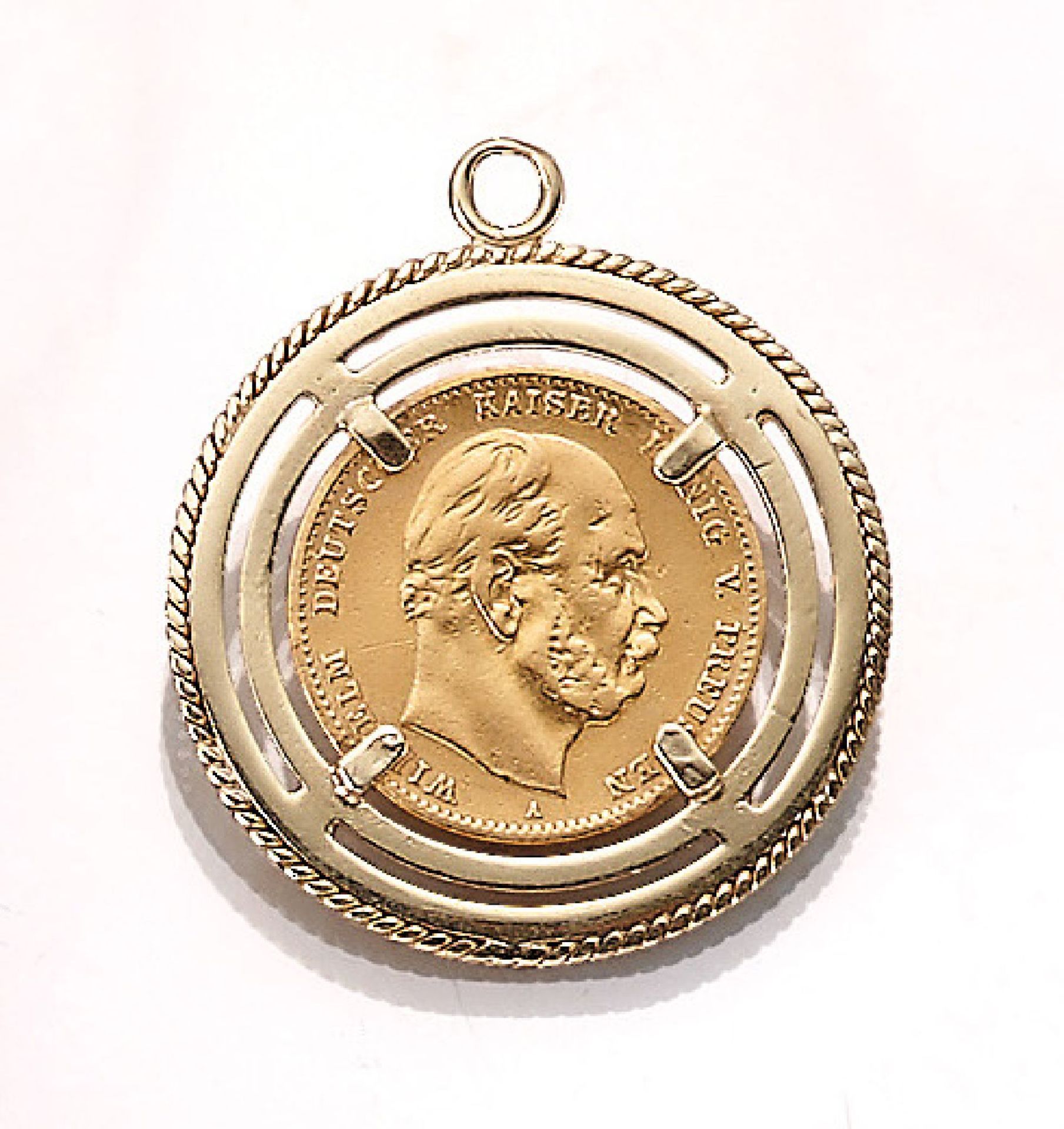 14 kt gold coin pendant with gold coin 10 Mark1873 , YG 585/000 and ducat gold, Wilhelm, German