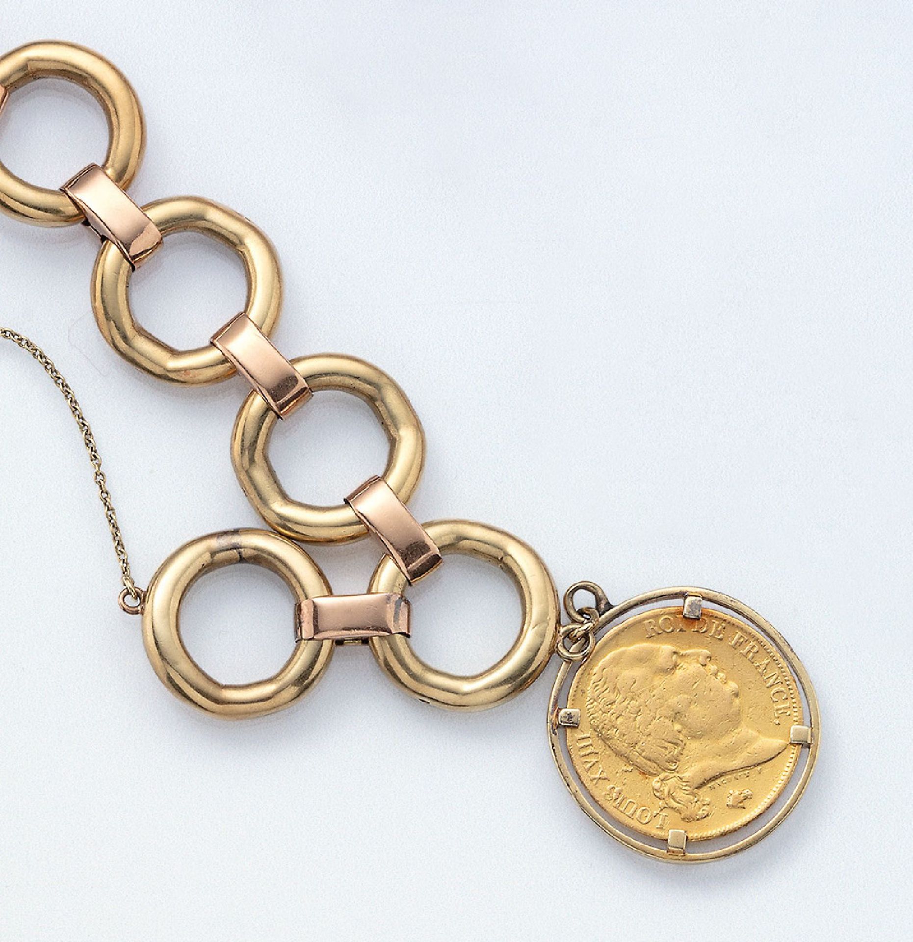 14 kt gold coin bracelet , 20 Francs, France, 1817, Louis XVIII. Roi de France, impressed mark A,
