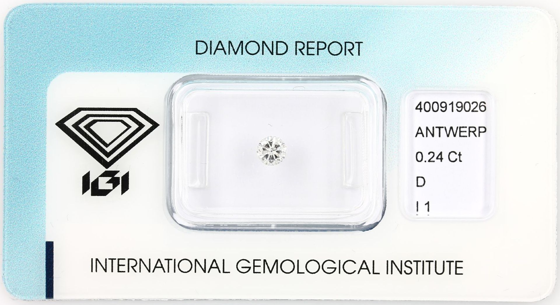 Loose brilliant, 0.24 ct , River(D)/p1, 3.94- 4.03 x 2.41, sealed with IGI-expertise Valuation