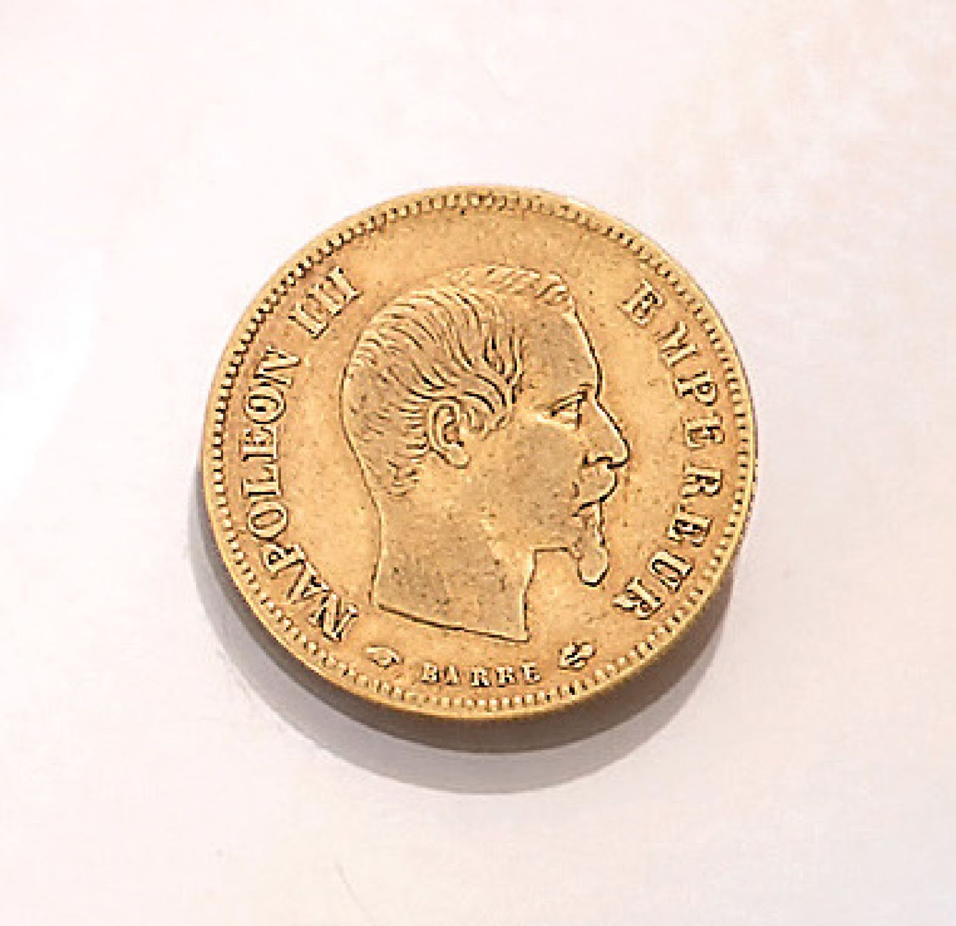 Gold coin, 10 Francs, France, 1856 , Napoleon III. imperator, french empire, impressed mark A