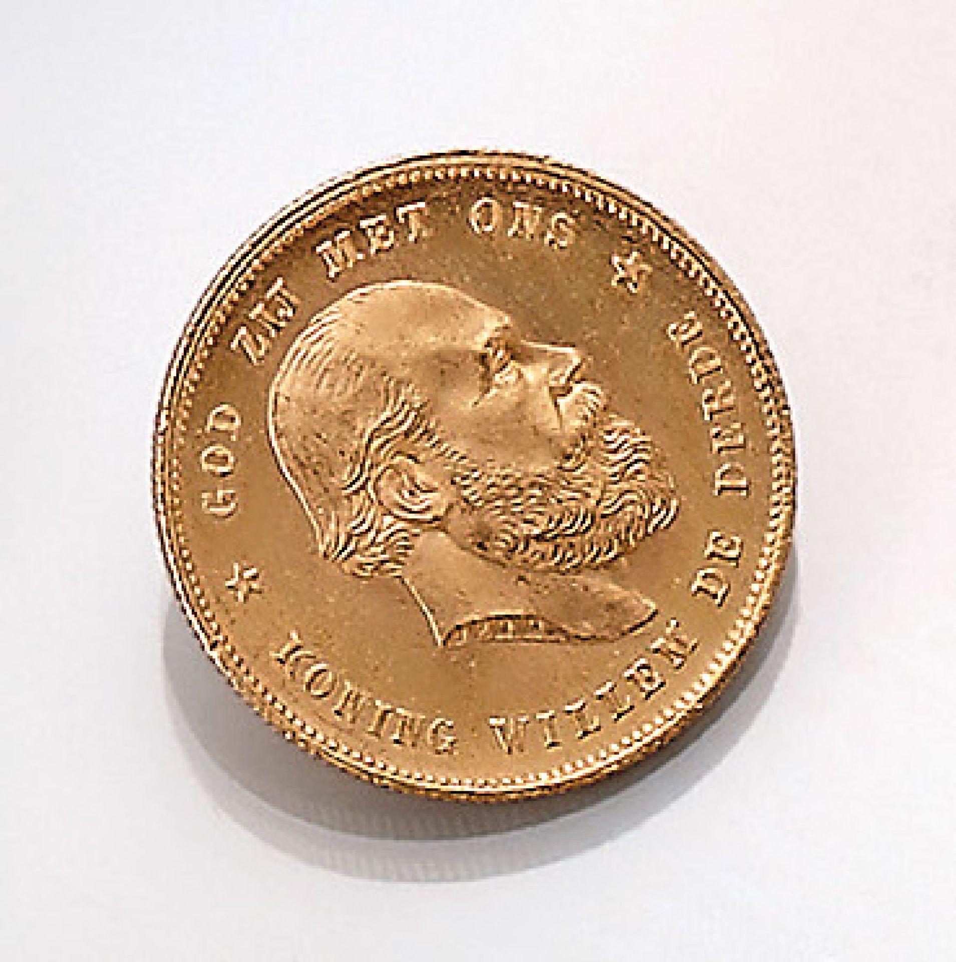 Gold coin 10 guilder Netherlands 1876 , kingWilhelm III., God zij met ons, RV: Konigrijk der