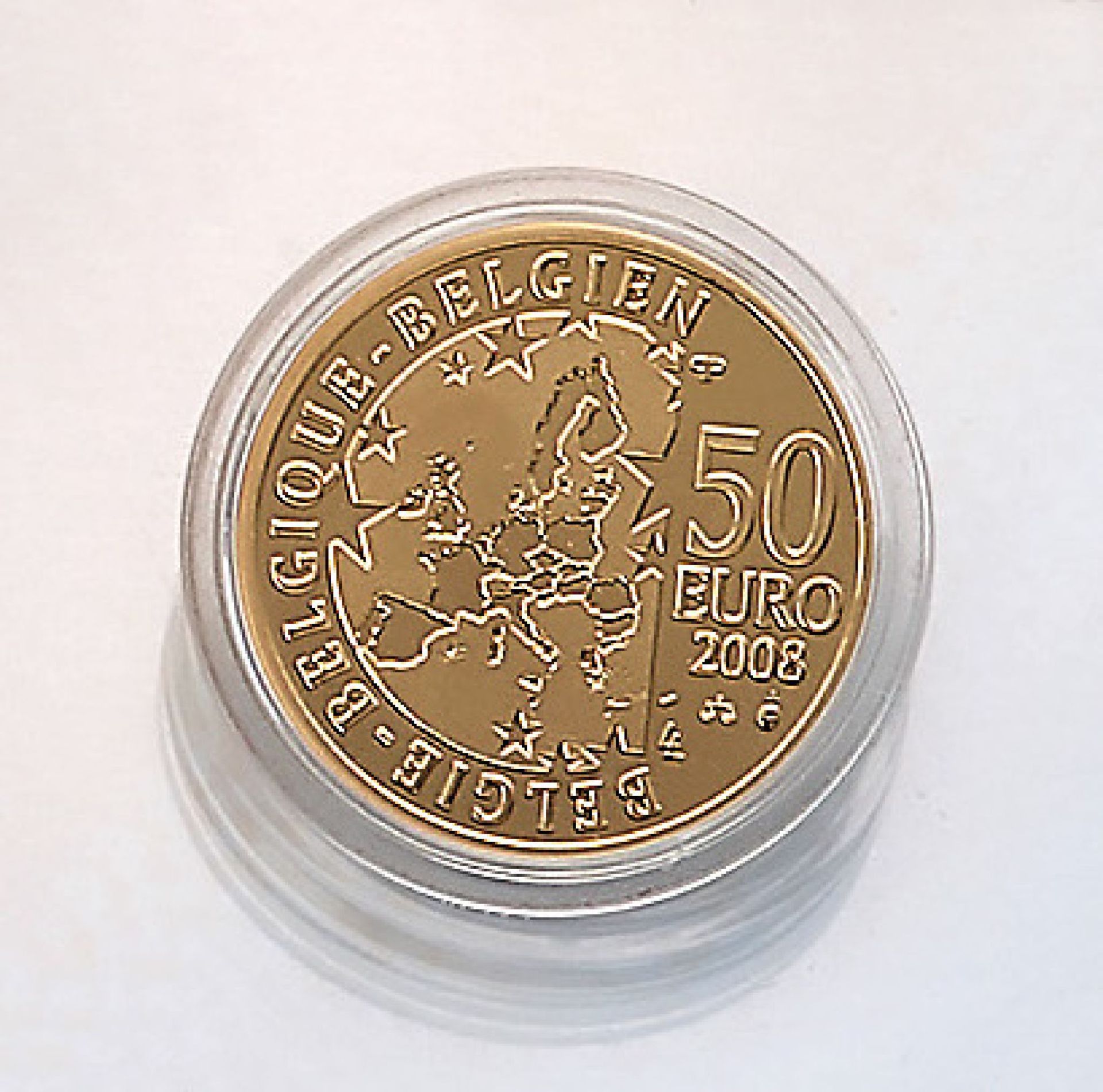 Gold coin, 50 EUR, Belgium, 2008 , publishedon the occasion of the 100th anniversary of the