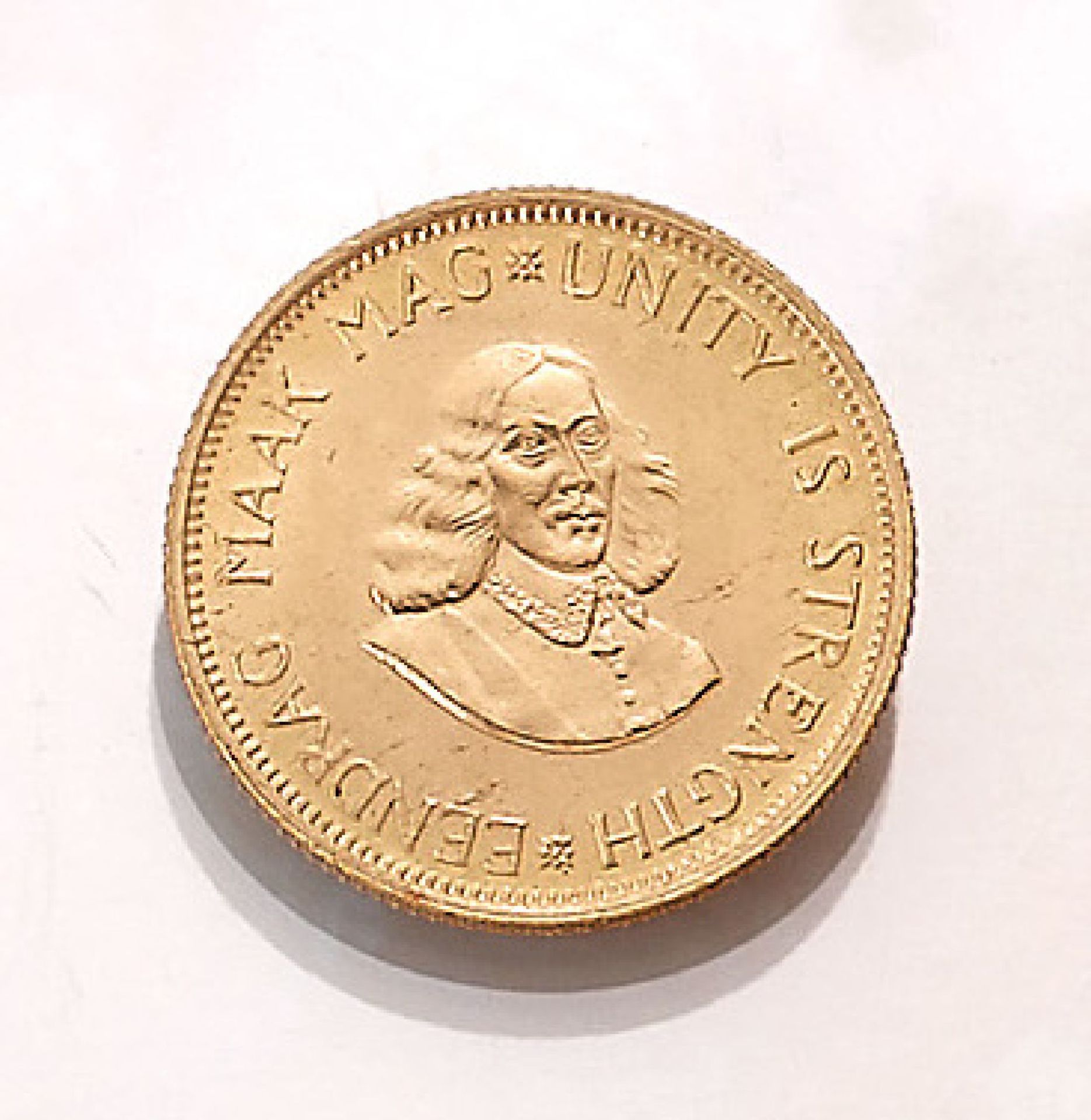 Gold coin, 2 Rand, South Africa, 1966, springbok, Eendrag Maak Mag, Unity is strength