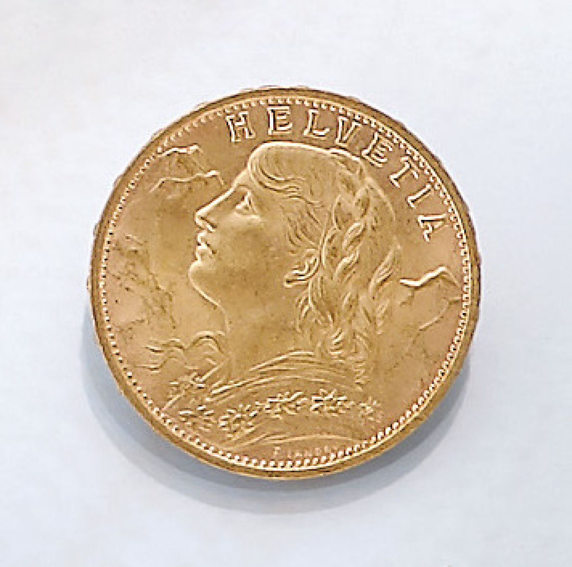 Gold coin, 20 Schweizer Swiss Francs 1927 , so-called Vreneli, Helvetia