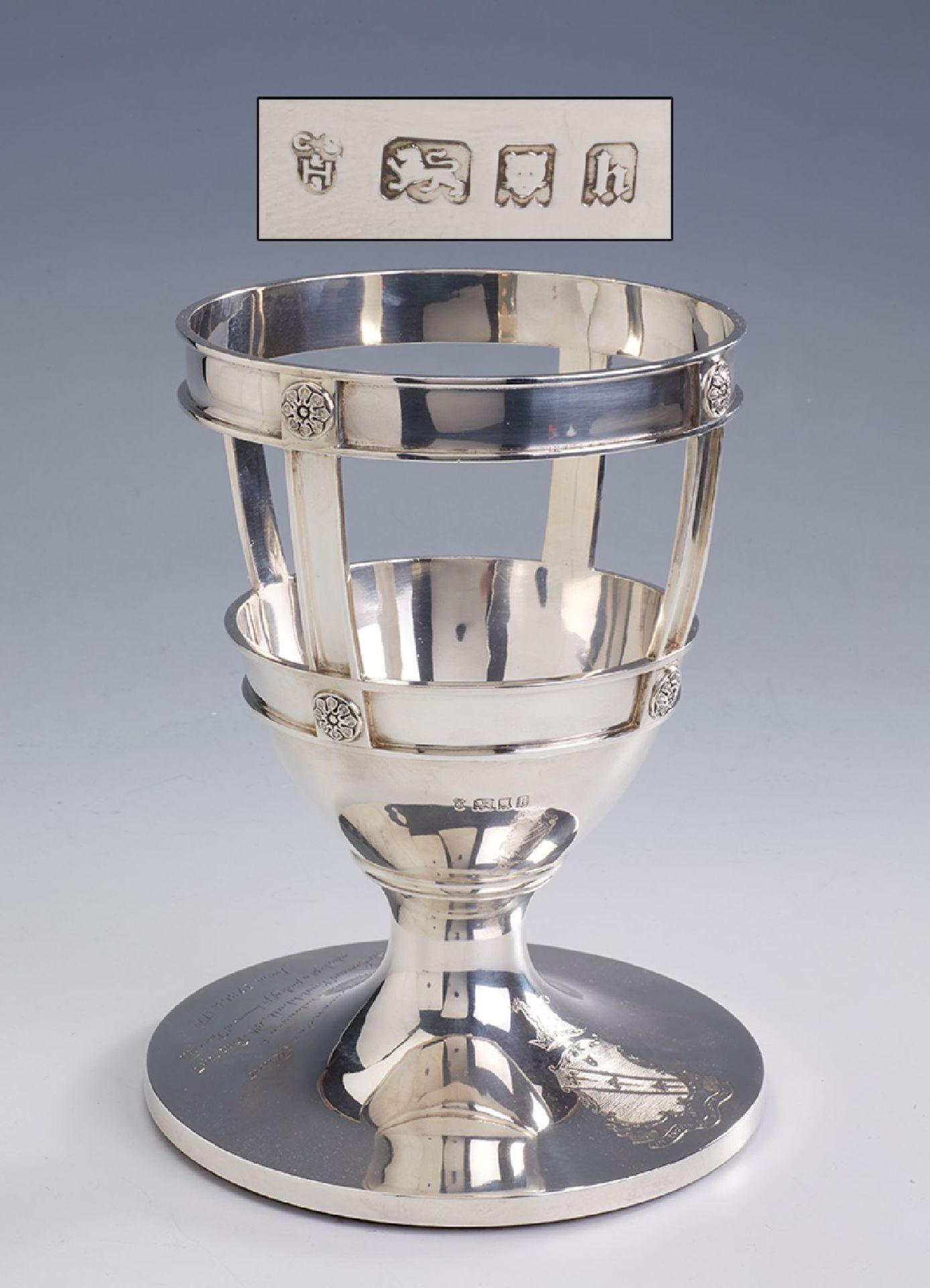 Bowl, London, 1923-24, Sterling silver , foot filled, applied rosettes, inscription: "P.h." stands