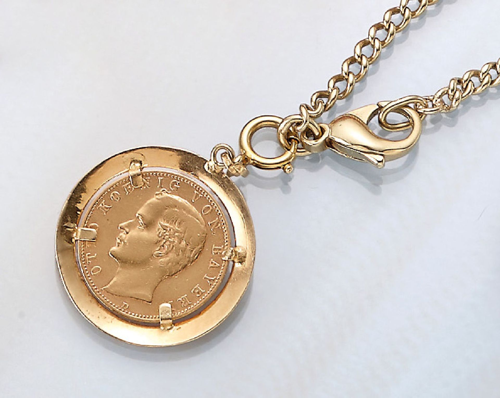 18 kt gold coin pendant , 10 Mark, German Reich, 1890, Otto king of Bavaria, impressed mark D,