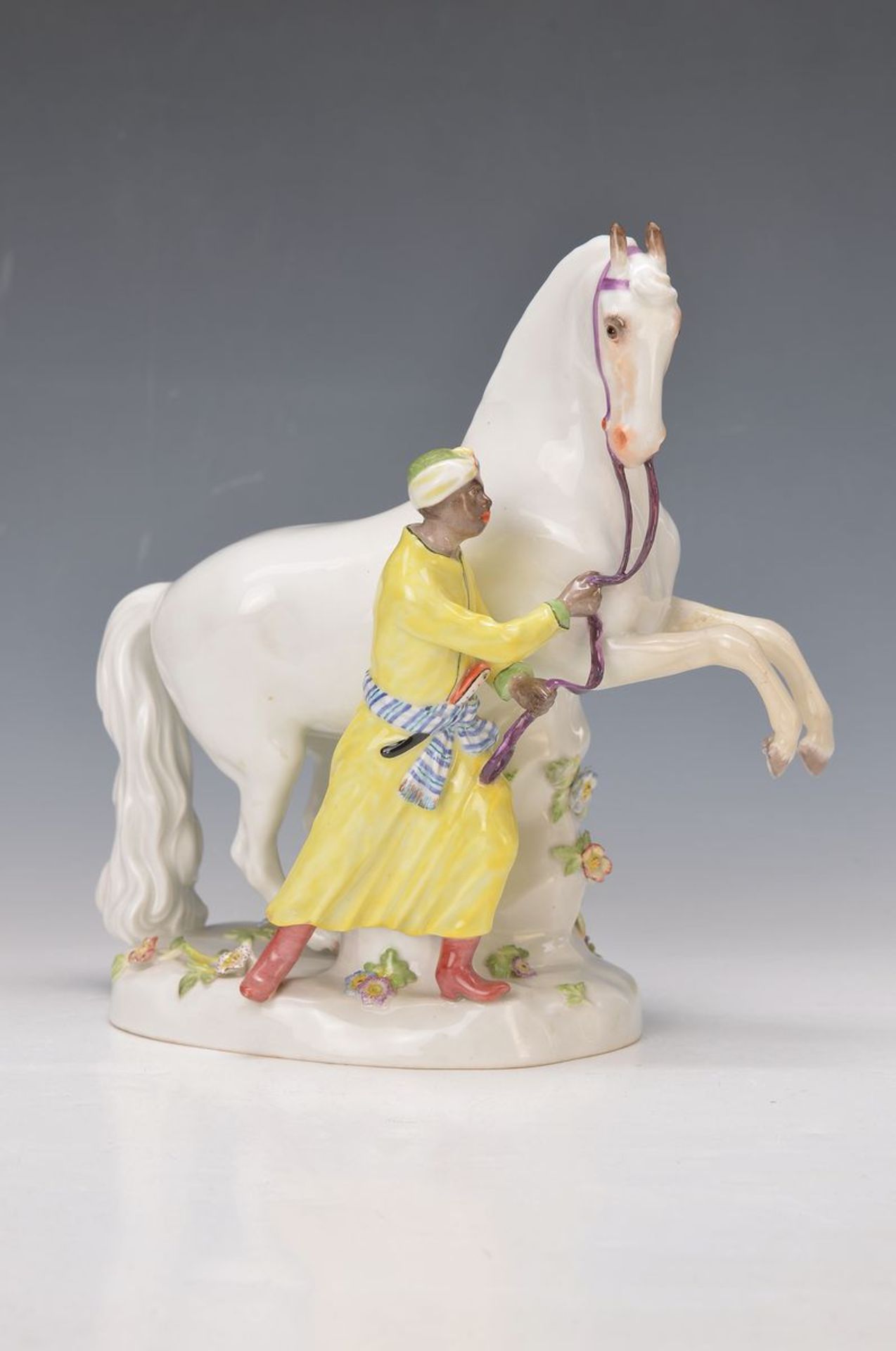 large figurine, Meissen, 1.third 20th c., horse tamer, "blackamoor with horse" Model - No. A 51x,