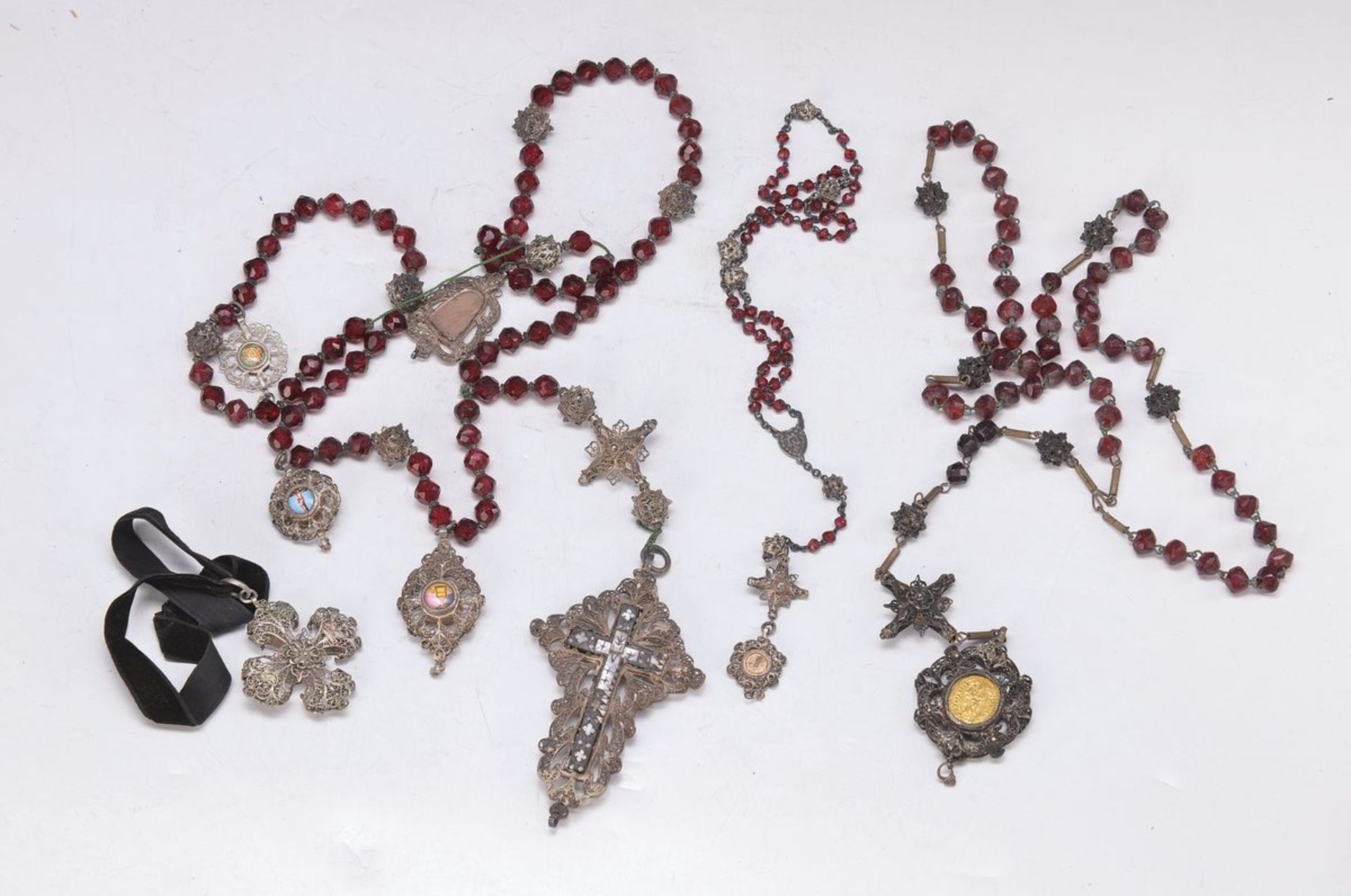 3 Rosaries and one pendant, Schwäbisch Gemünd,around 1820/30 until Middle of 19th c., silverand
