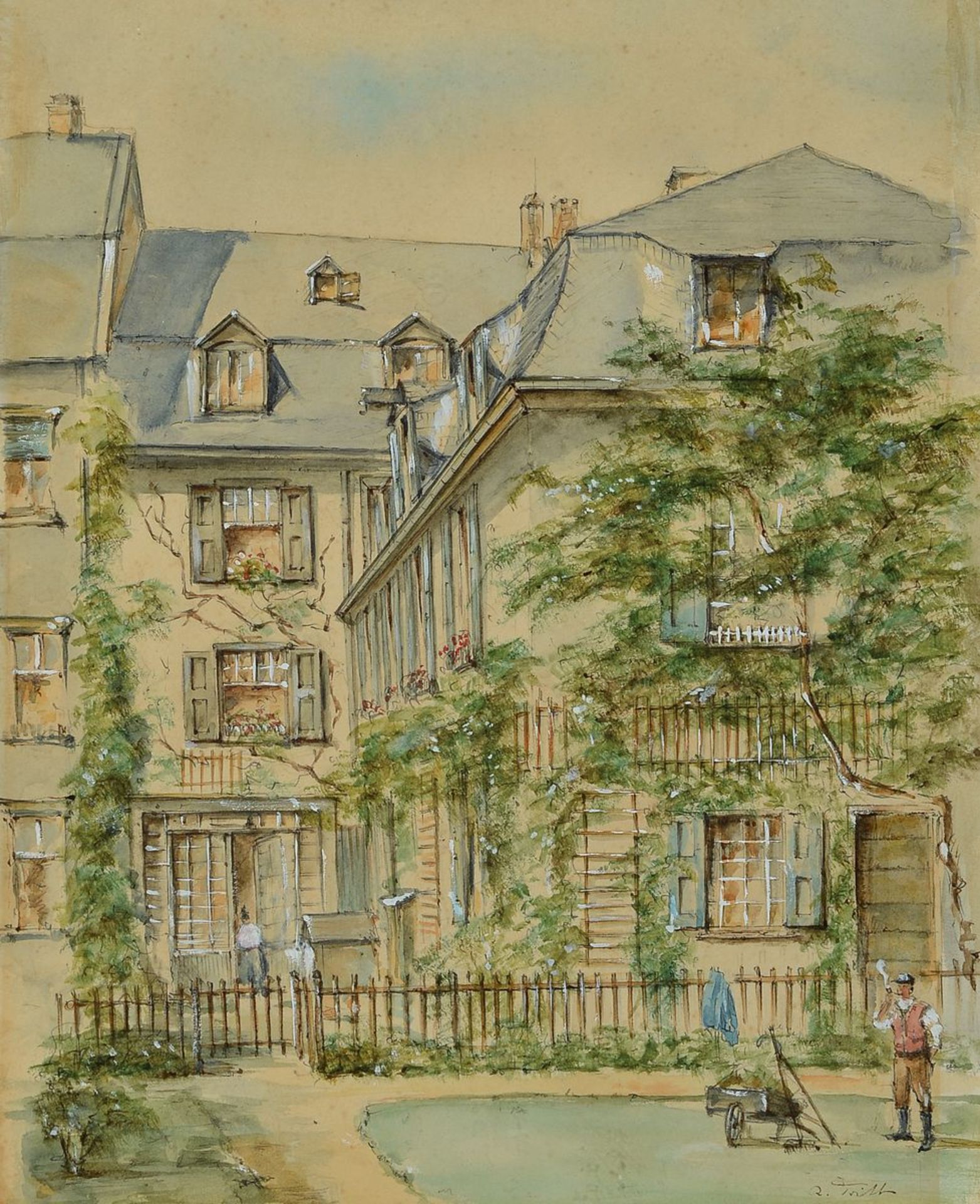 Wolfgang Tritt, 1913 Berlin-1983, the Beethoven house in Bonn, watercolor on paper, heightened