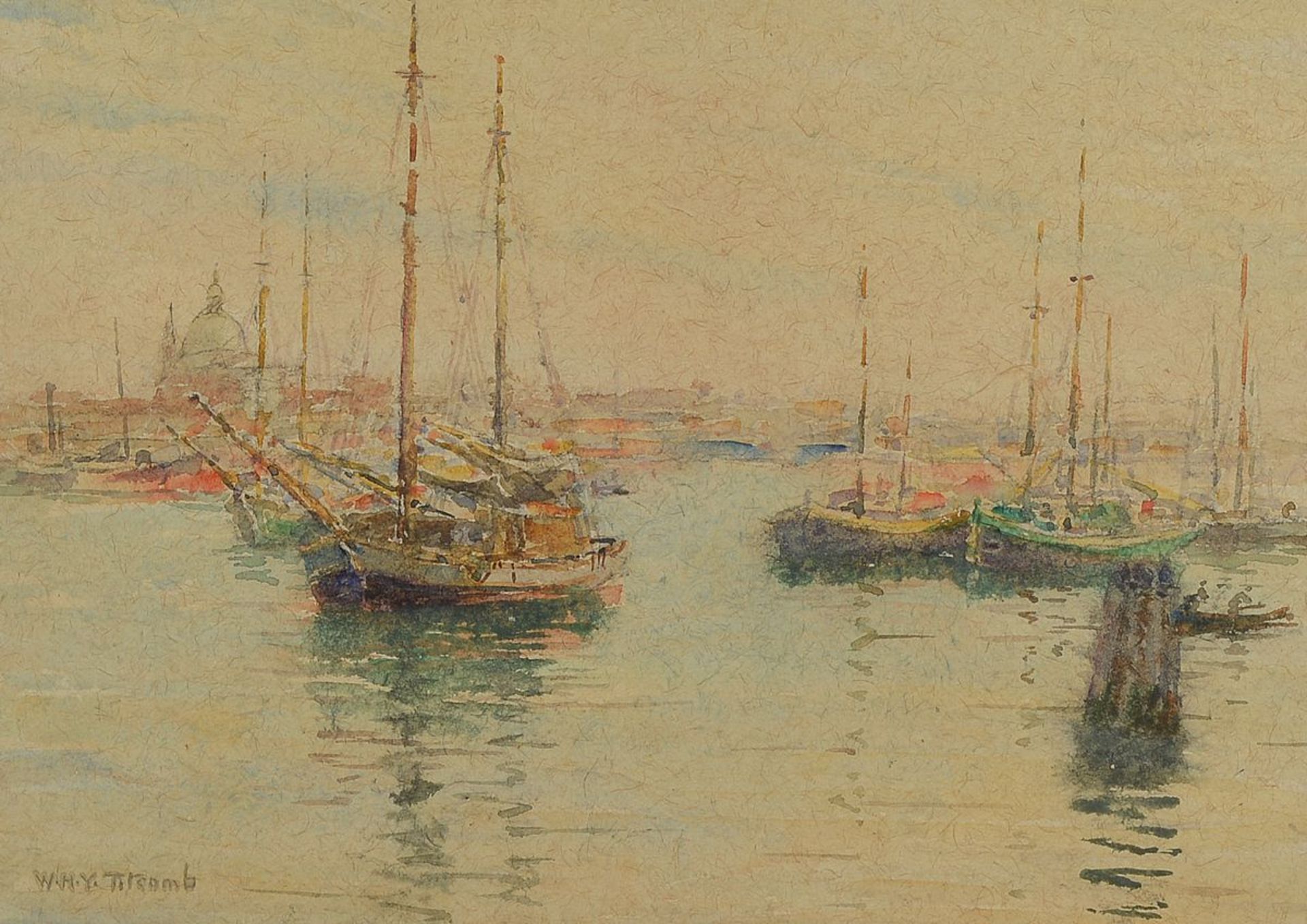 William Holt Titcomb, 1859-1930, view of a harbor, probably Venice, watercolor on paper, signed