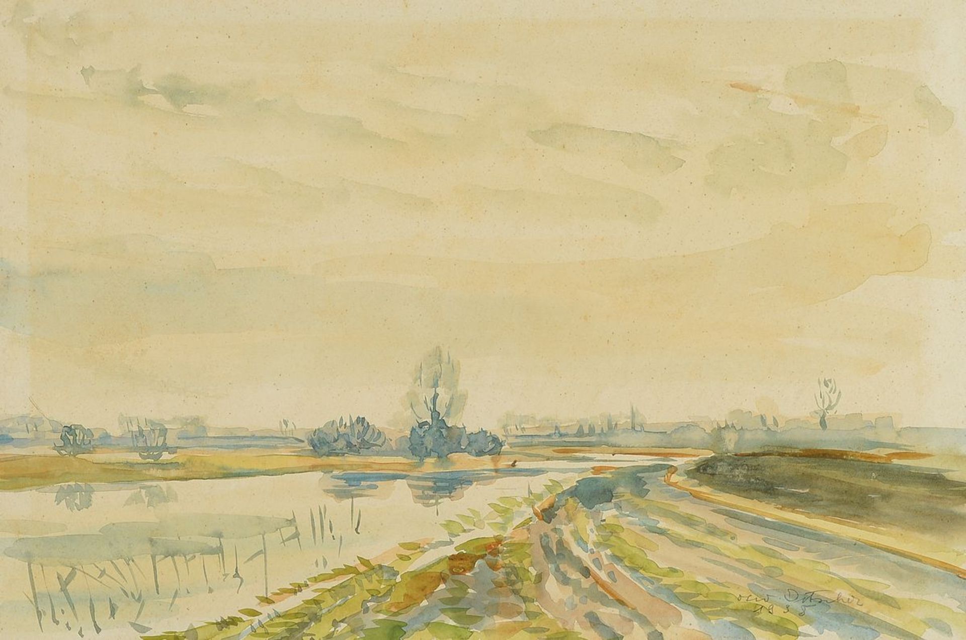 Otto Ditscher, 1903 Neuhofen-1987, landscape near Neuhofen, watercolor on paper, signed lower