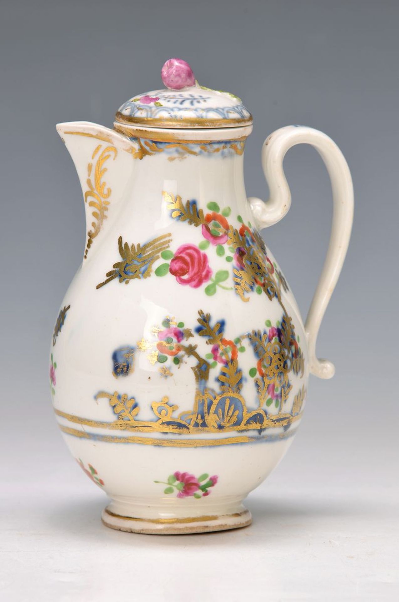 coffee pot, Vienna, around 1780, encircling painted, under glaze blue decor of garden, on the