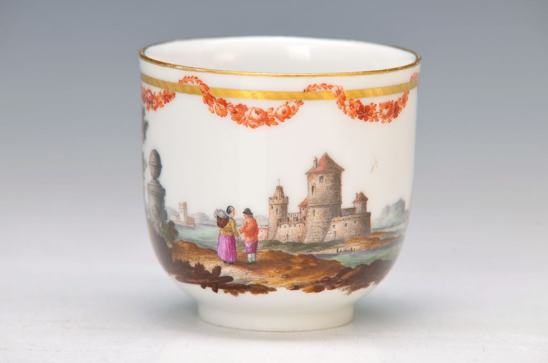 cup, KPM Berlin, around 1770-80, porcelain, finely painted in bright colors with landscape, castle