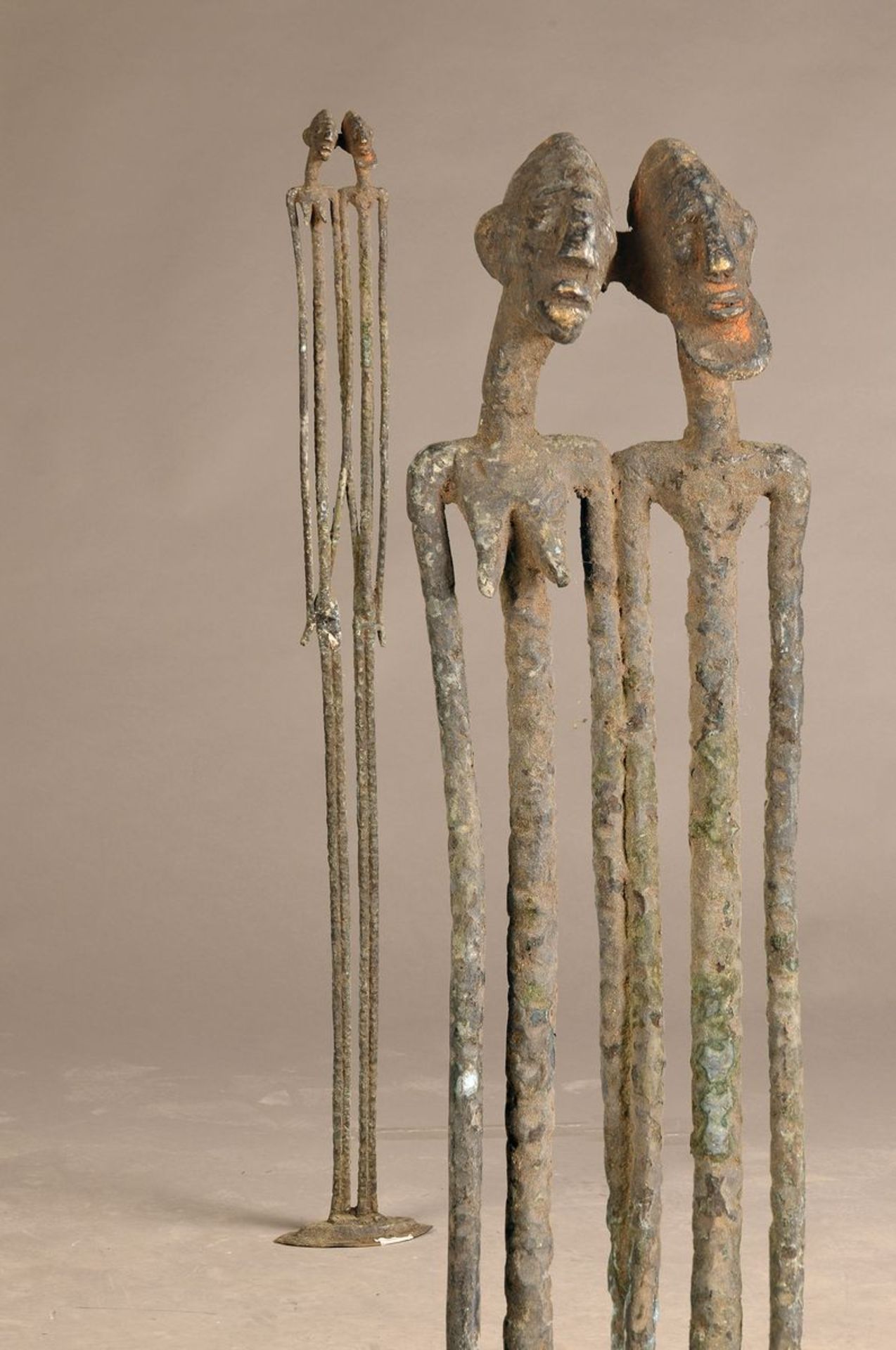 Large bronze sculpture, Dogon, approx. 50-60 years old, couple of ancestors, Bronze aeruginous,