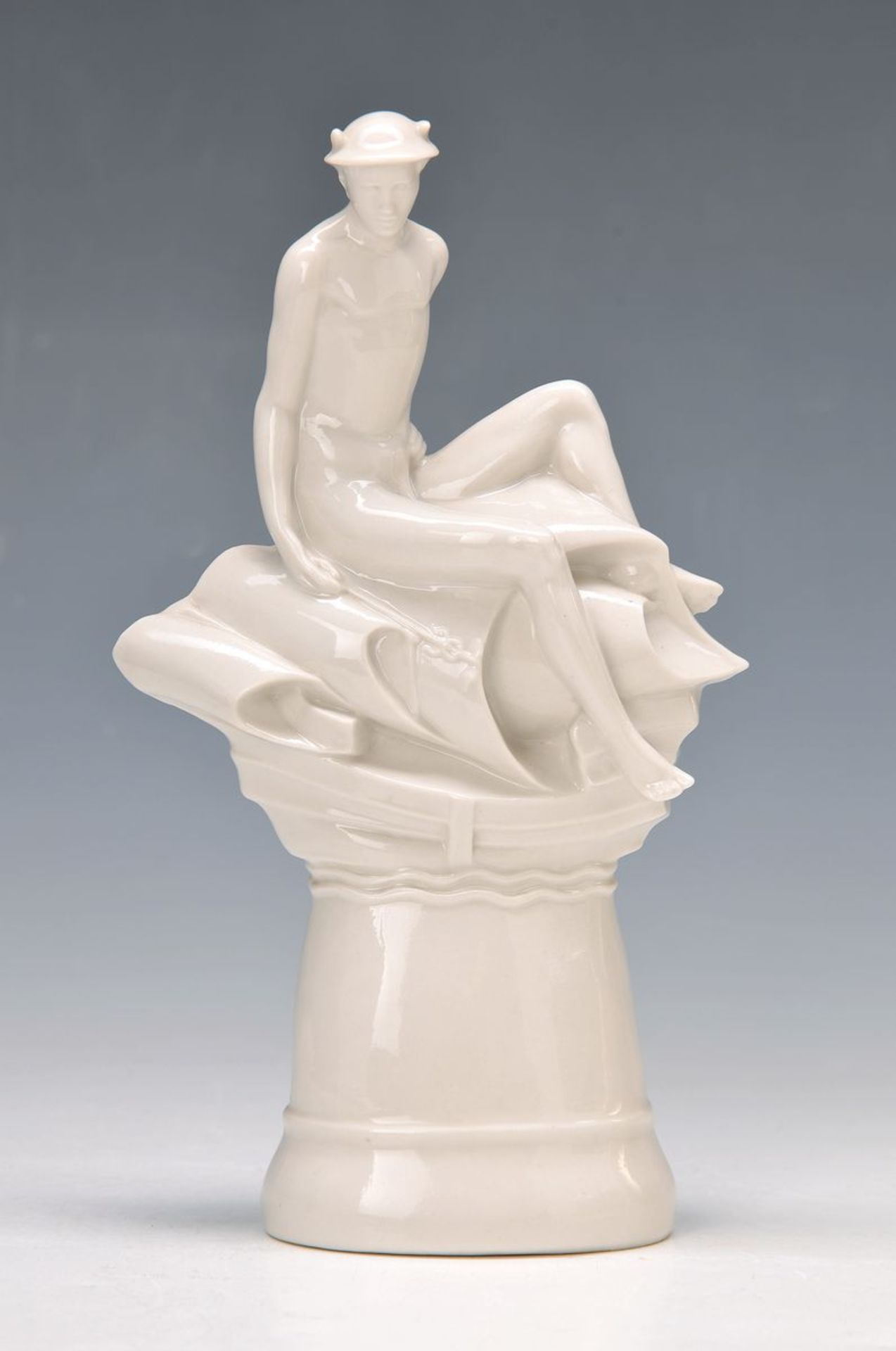 figurine, Schwarzburger Werkstätten, 1920s, Mercur on ship sitting, H. 23 cm