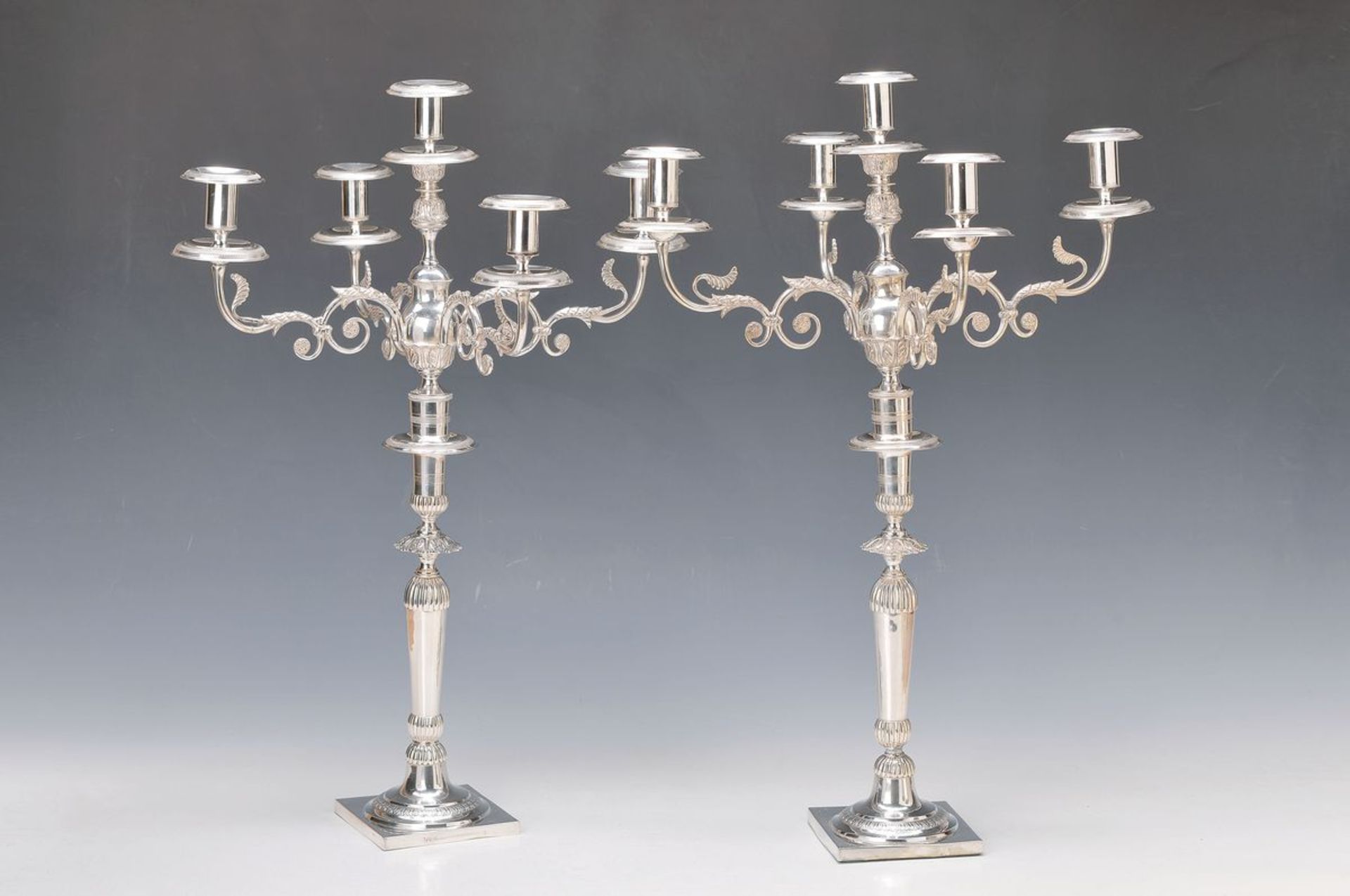 A pair of candlesticks, Berlin, around 1850- 54, 13 lot silver, marked K with bear,