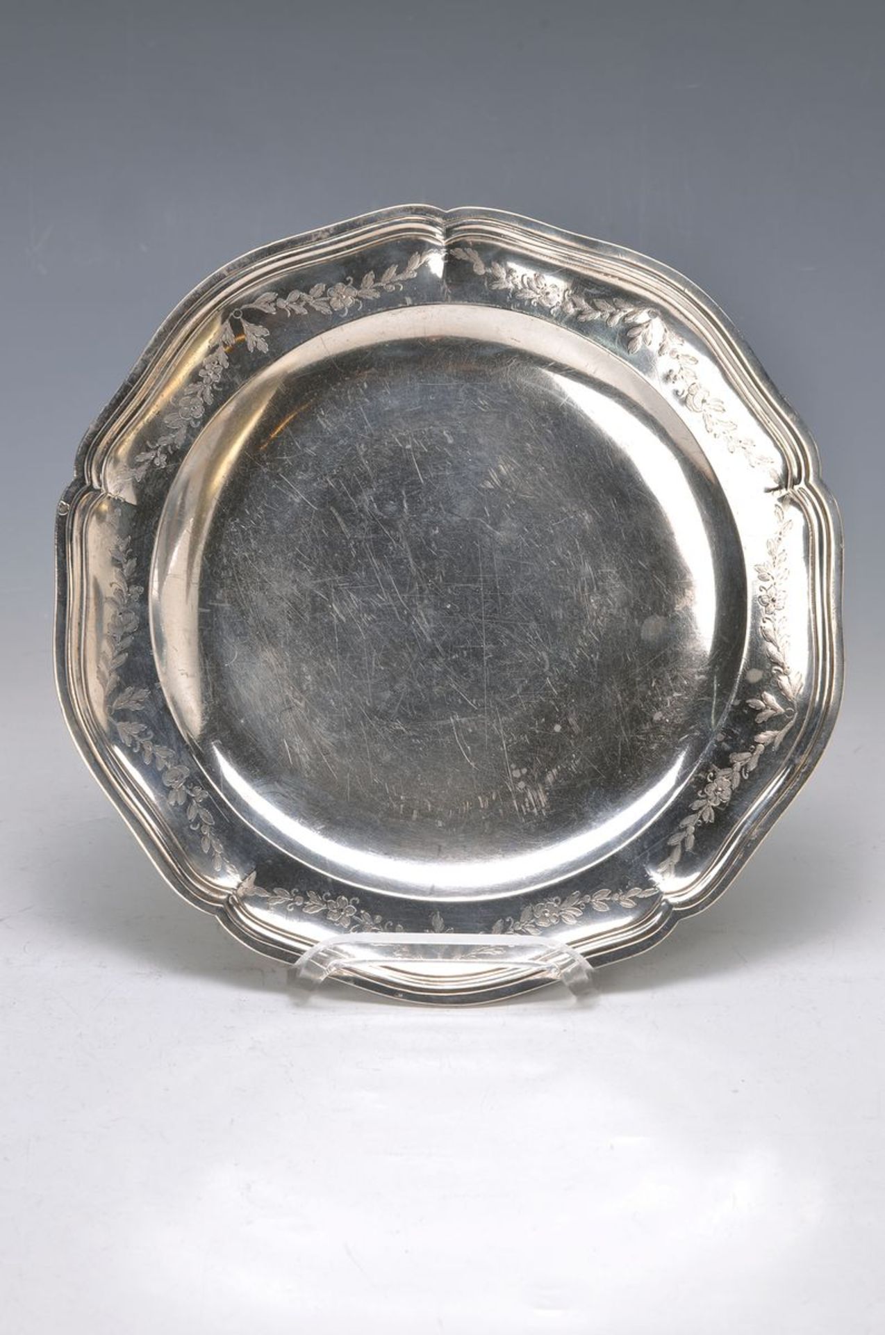 Silver Plate with flower border, France, around 1770/80, profiled, verso hallmarked andmarked