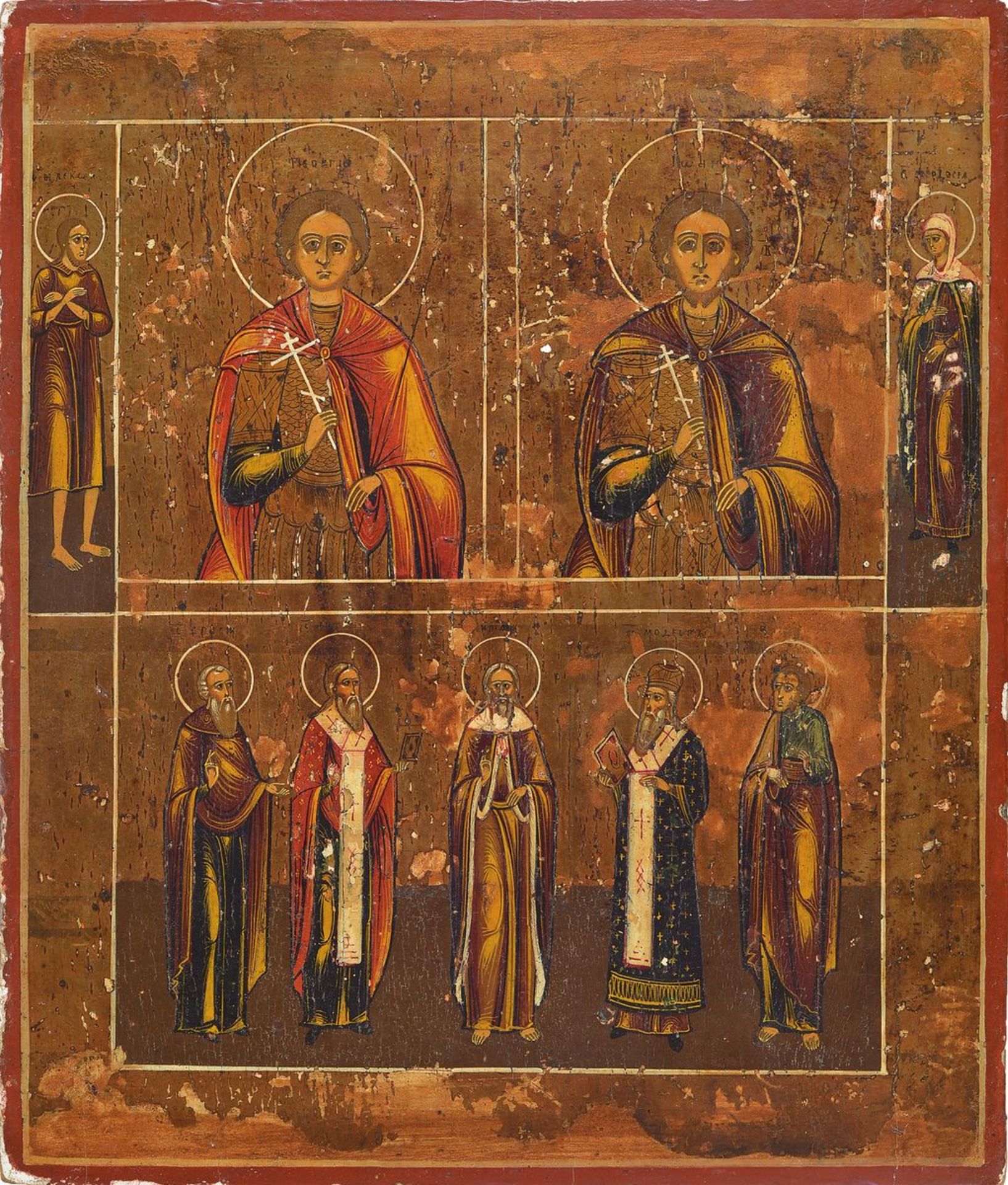 Icon, Russia, 2nd half of 19th century, depicting various saints, tempera on wood, gold ground,