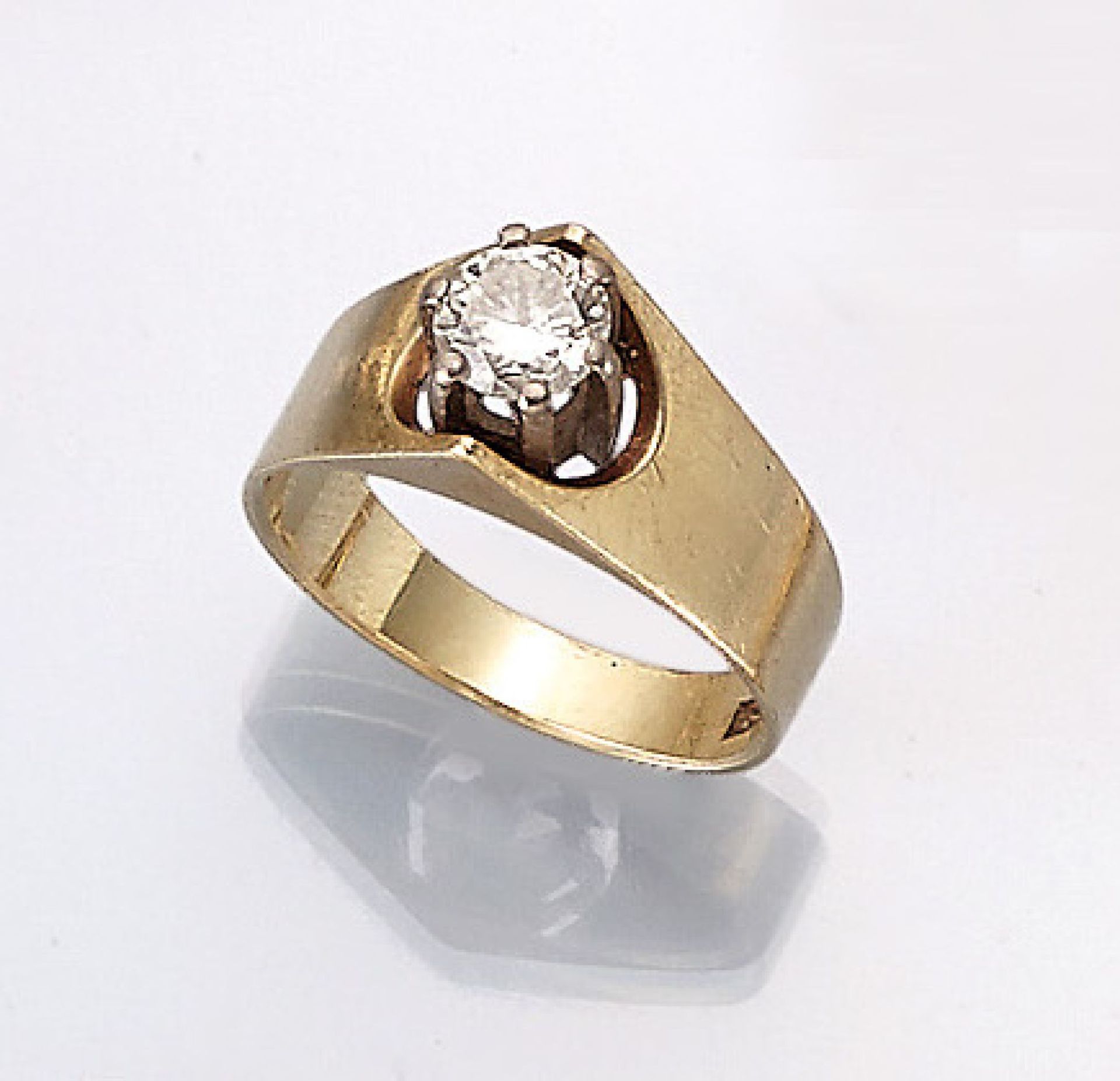 14 kt gold ring with brilliant , YG/WG 585/ 000, brilliant approx. 0.60 ct Wesselton/si, ringsize